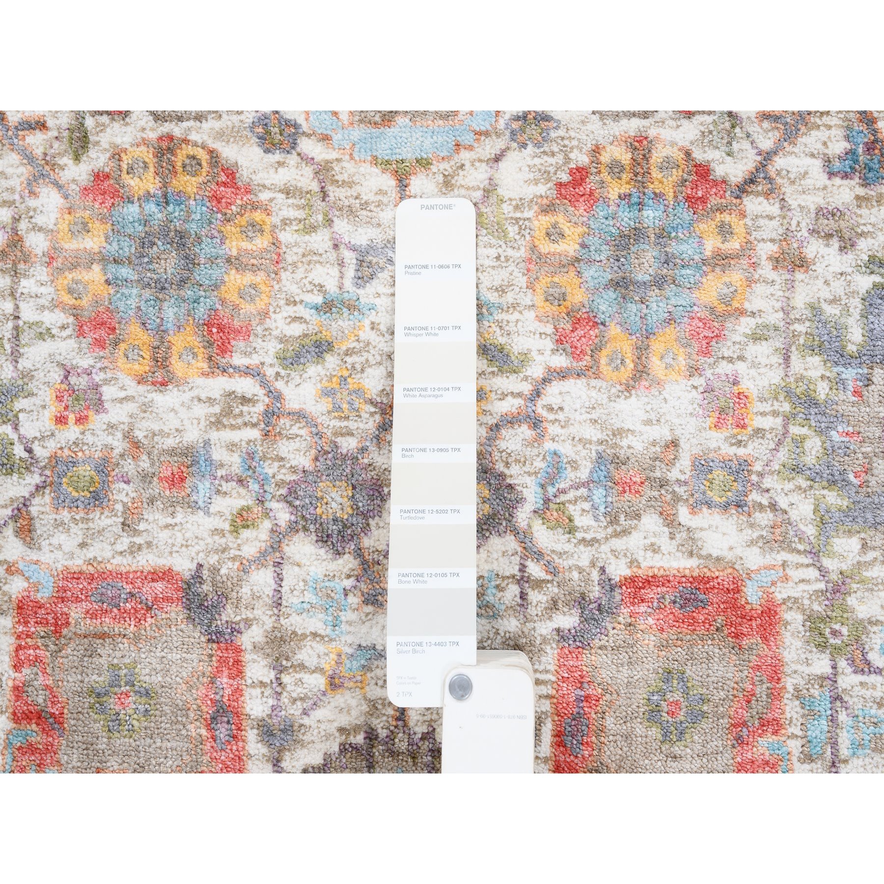 4'1"x10'3" Ivory Tabriz Vase With Flower Design Colorful Silk With Textured Wool Hand Knotted Oriental Runner Rug HR63245 - Image 4