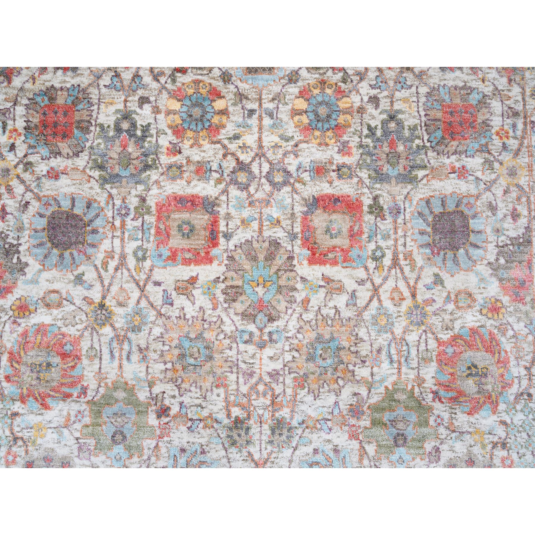 4'1"x10'3" Ivory Tabriz Vase With Flower Design Colorful Silk With Textured Wool Hand Knotted Oriental Runner Rug HR63245 - Image 5