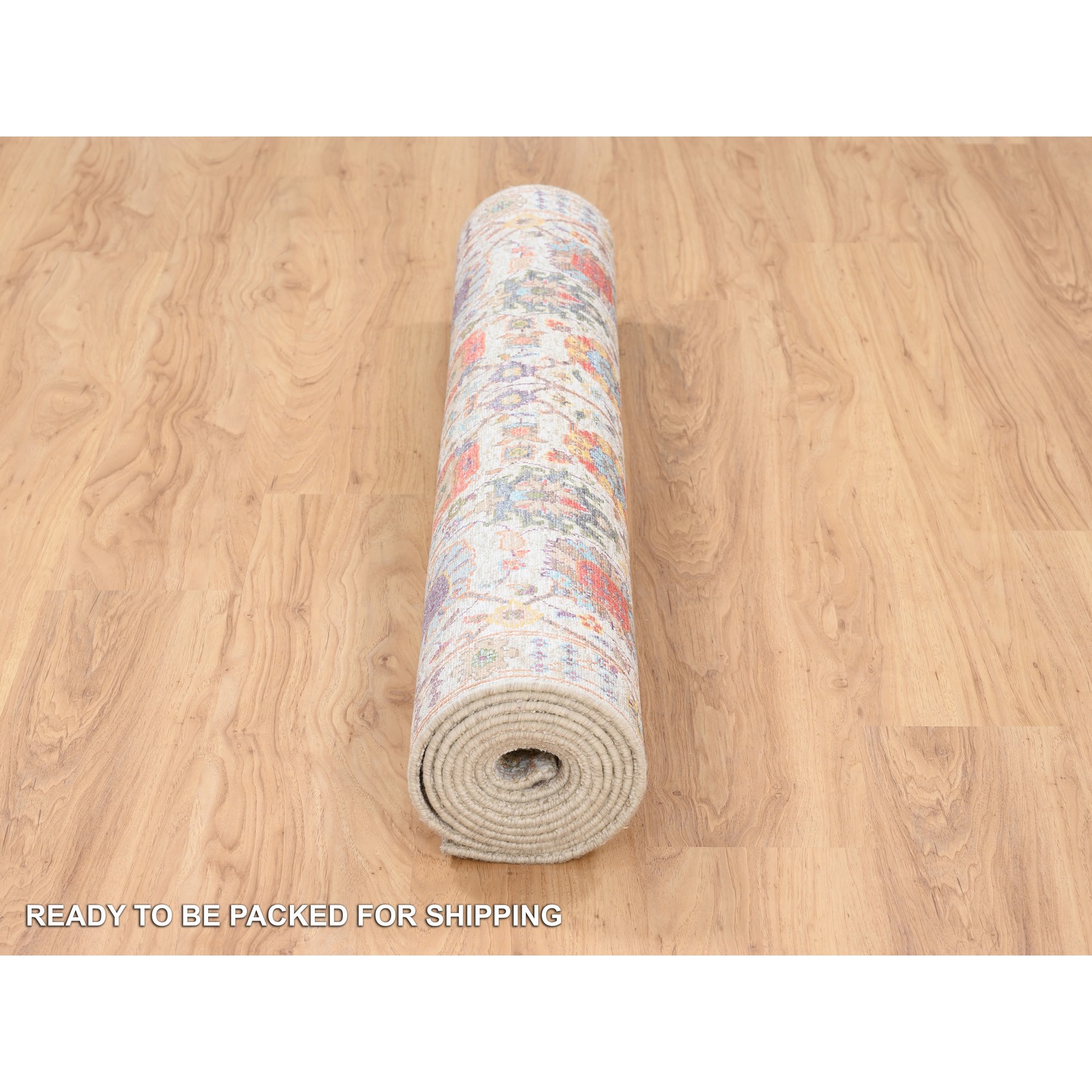 4'1"x10'3" Ivory Tabriz Vase With Flower Design Colorful Silk With Textured Wool Hand Knotted Oriental Runner Rug HR63245 - Image 6