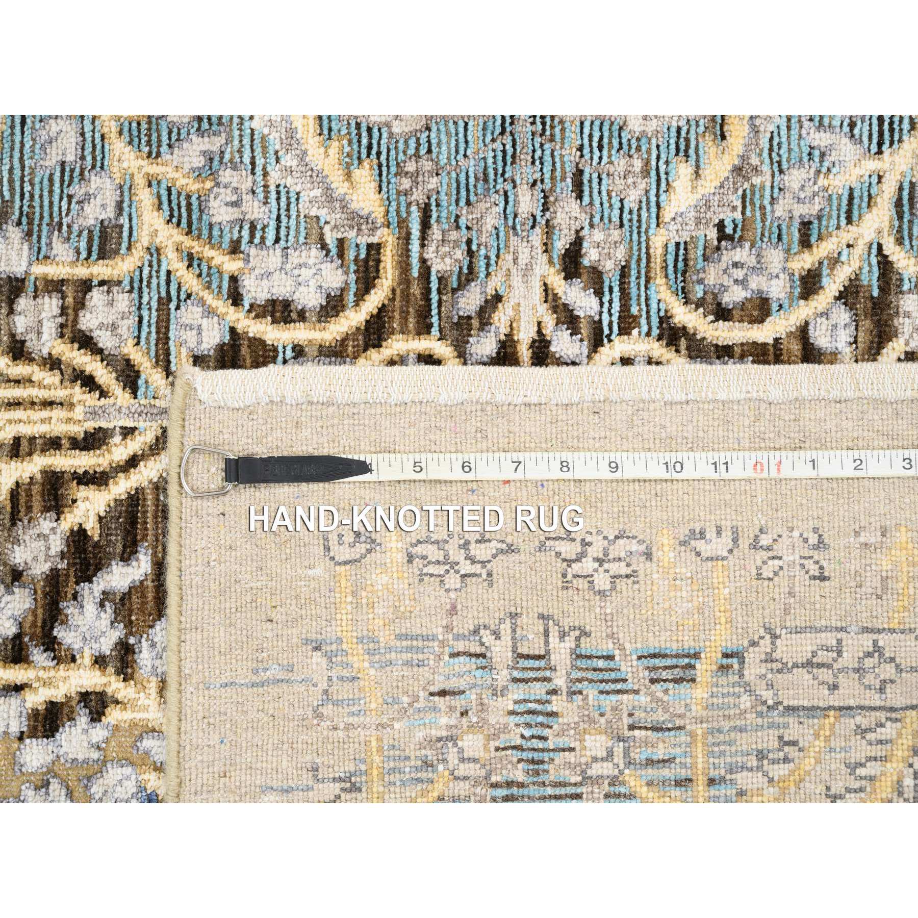4'2"x10' Gold Brown, Hand Knotted, Transitional Sarouk, Silk With Textured Wool, Oriental, Wide Runner Rug HR63730 - Image 8