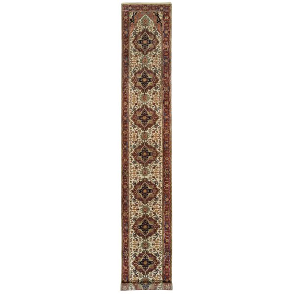 2'6"x18' Ivory, Dense Weave, Plush and Lush, Natural Wool, Antiqued Fine Heriz Re-Creation, Hand Knotted, XL Runner Oriental Rug HR65714
