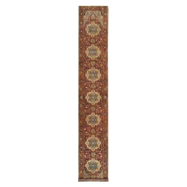 2'7"x16'2" Terracotta Red, Vegetable Dyes, Hand Knotted, Soft Wool, Antiqued Fine Heriz Re-Creation, Densely Woven, XL Runner Oriental Rug HR65721