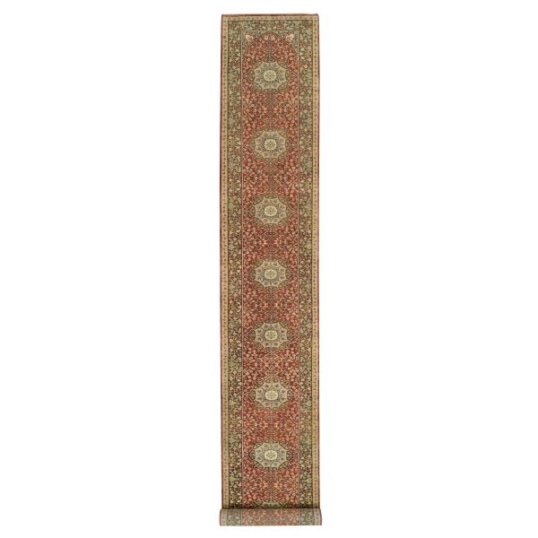 2'7"x20'1" Rust and Brown, Plush Pile, Hand Knotted, All Wool, Antiqued Haji Jalili Design, Fine Weave, Vegetable Dyes, XL Runner Oriental Rug HR65729