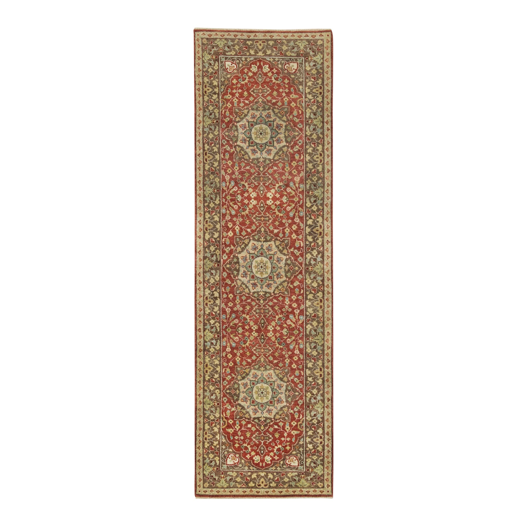 2'6"x8'3" Rust Red, Fine Weave, Antiqued Haji Jalili Design, Natural Dyes, All Wool, Plush Pile, Hand Knotted, Runner Oriental Rug HR65733