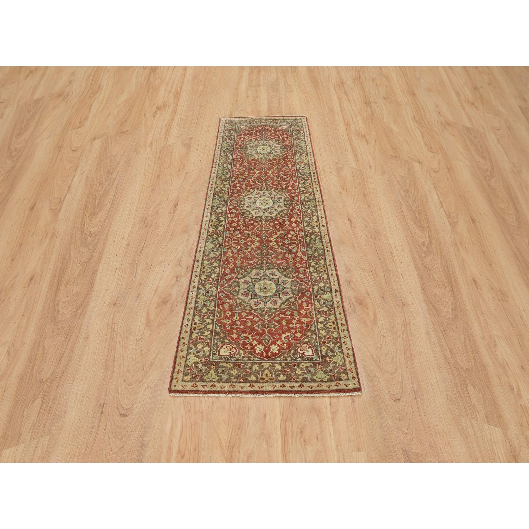 2'6"x8'3" Rust Red, Fine Weave, Antiqued Haji Jalili Design, Natural Dyes, All Wool, Plush Pile, Hand Knotted, Runner Oriental Rug HR65733 - Image 2