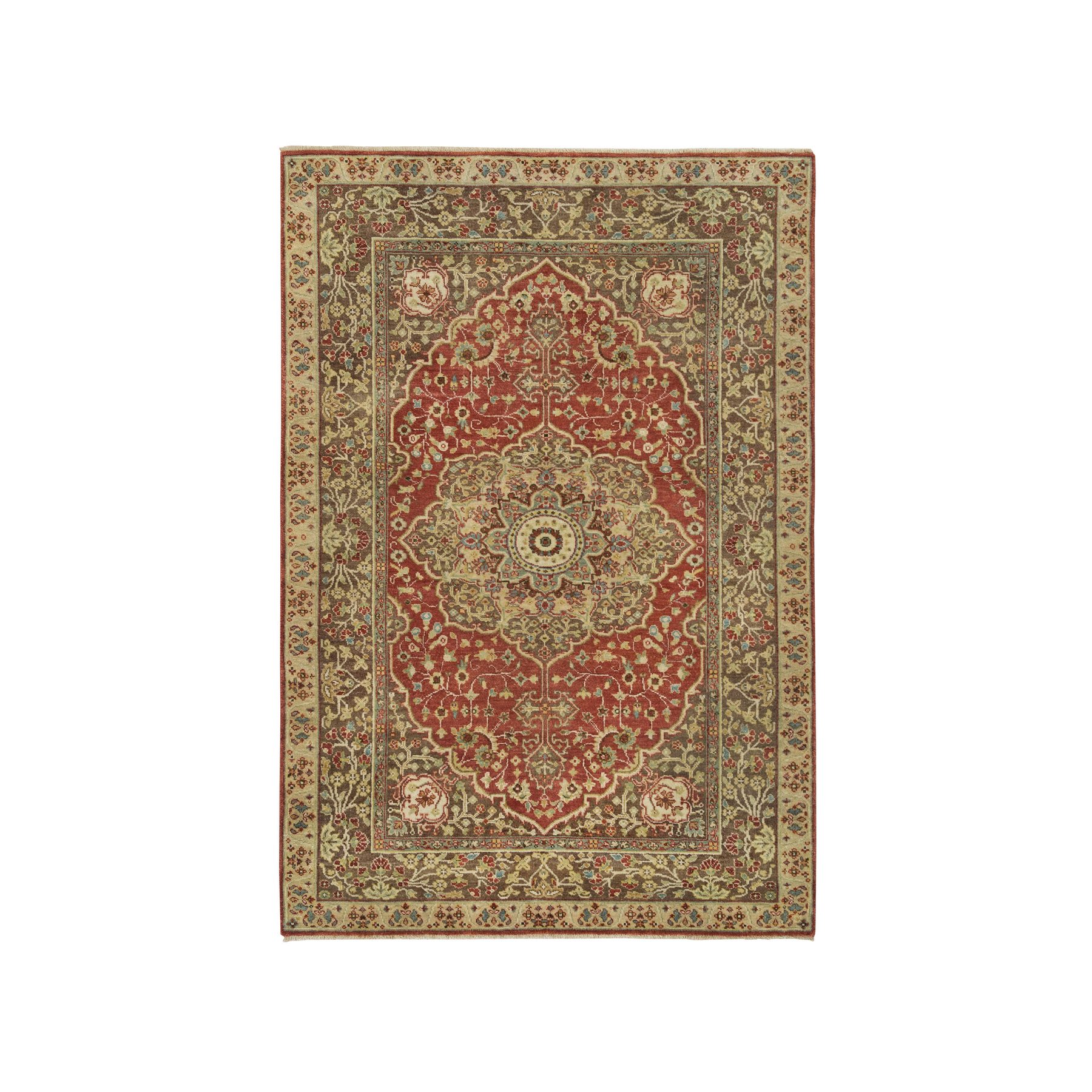 4'2"x6'1" Rust Red, All Wool, Plush Pile, Antiqued Haji Jalili Design, Fine Weave, Natural Dyes, Hand Knotted, Oriental Rug HR65746