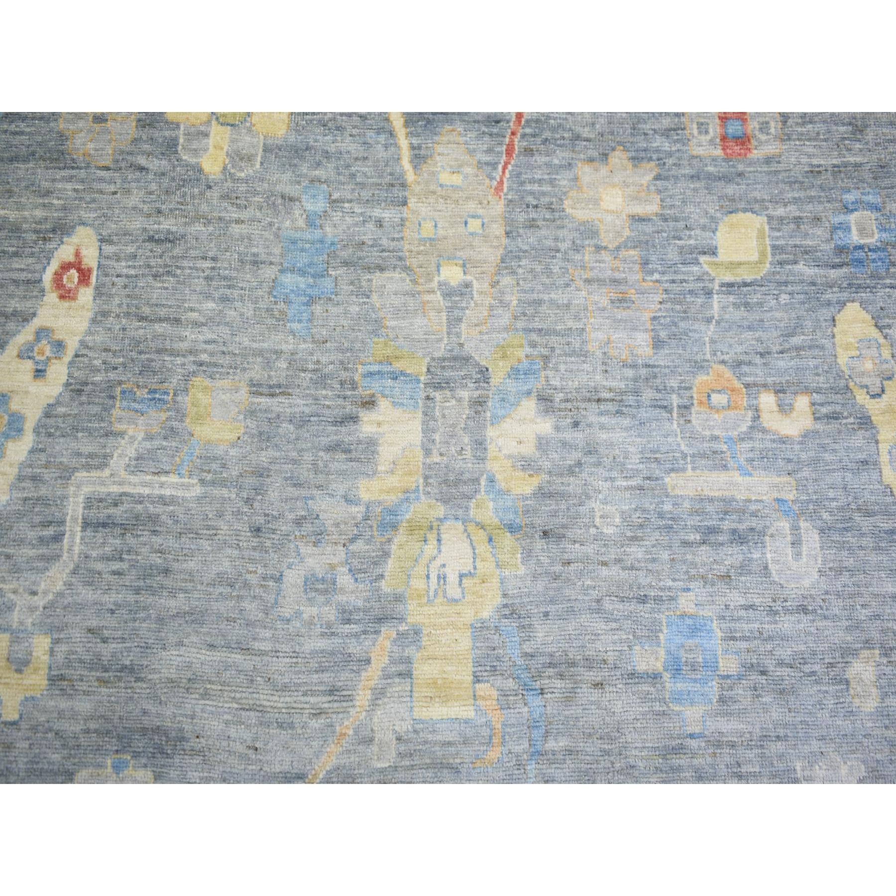 12'x16' Cadet Gray, Organic Wool Hand Knotted, Afghan Angora Oushak with All Over Leaf Design Natural Dyes, Oversized Oriental Rug HR73024 - Image 9