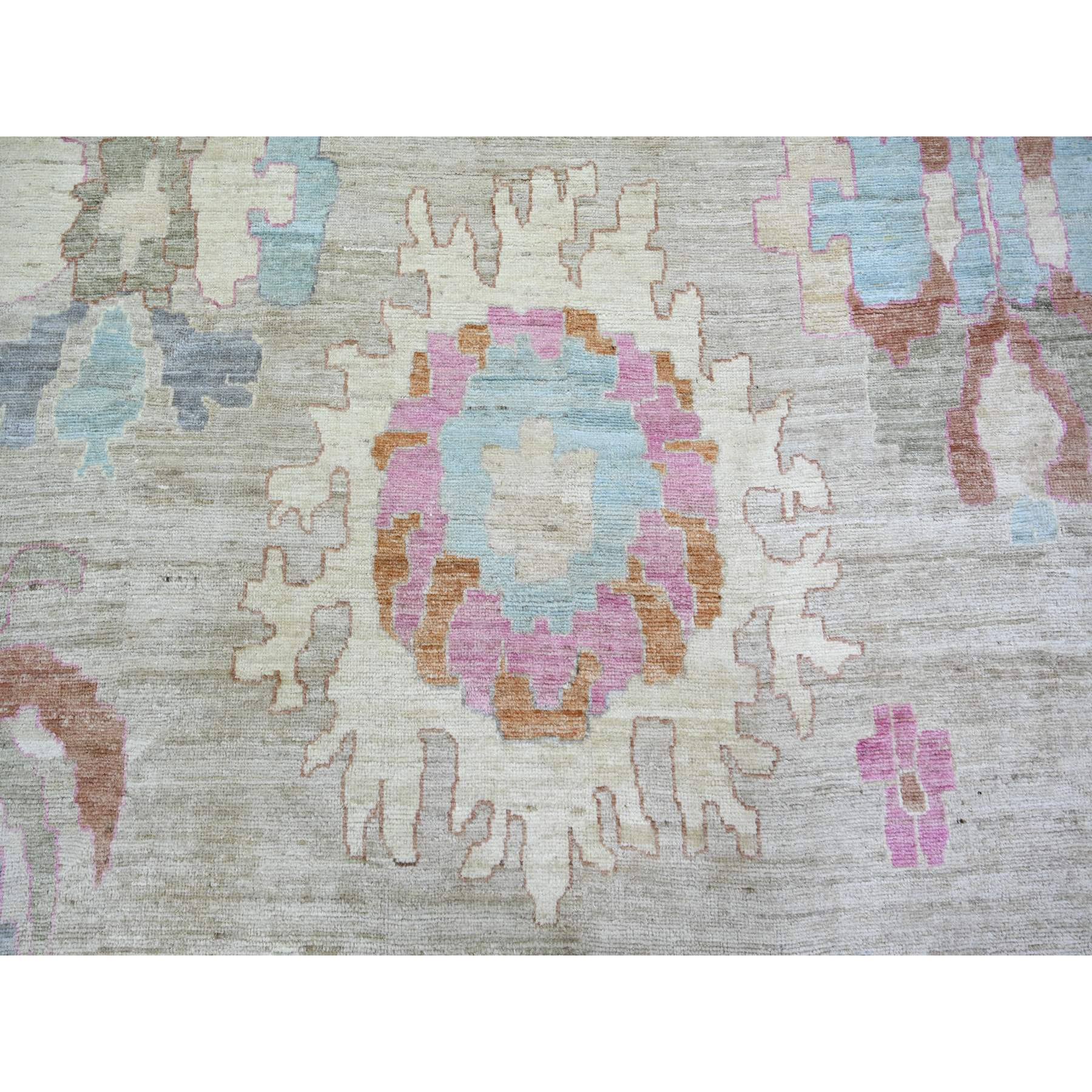11'10"x15'5" Light Gray, Vegetable Dyes Soft Wool, Hand Knotted Afghan Angora Oushak with All Over Motifs, Oversized Oriental Rug HR73147 - Image 9