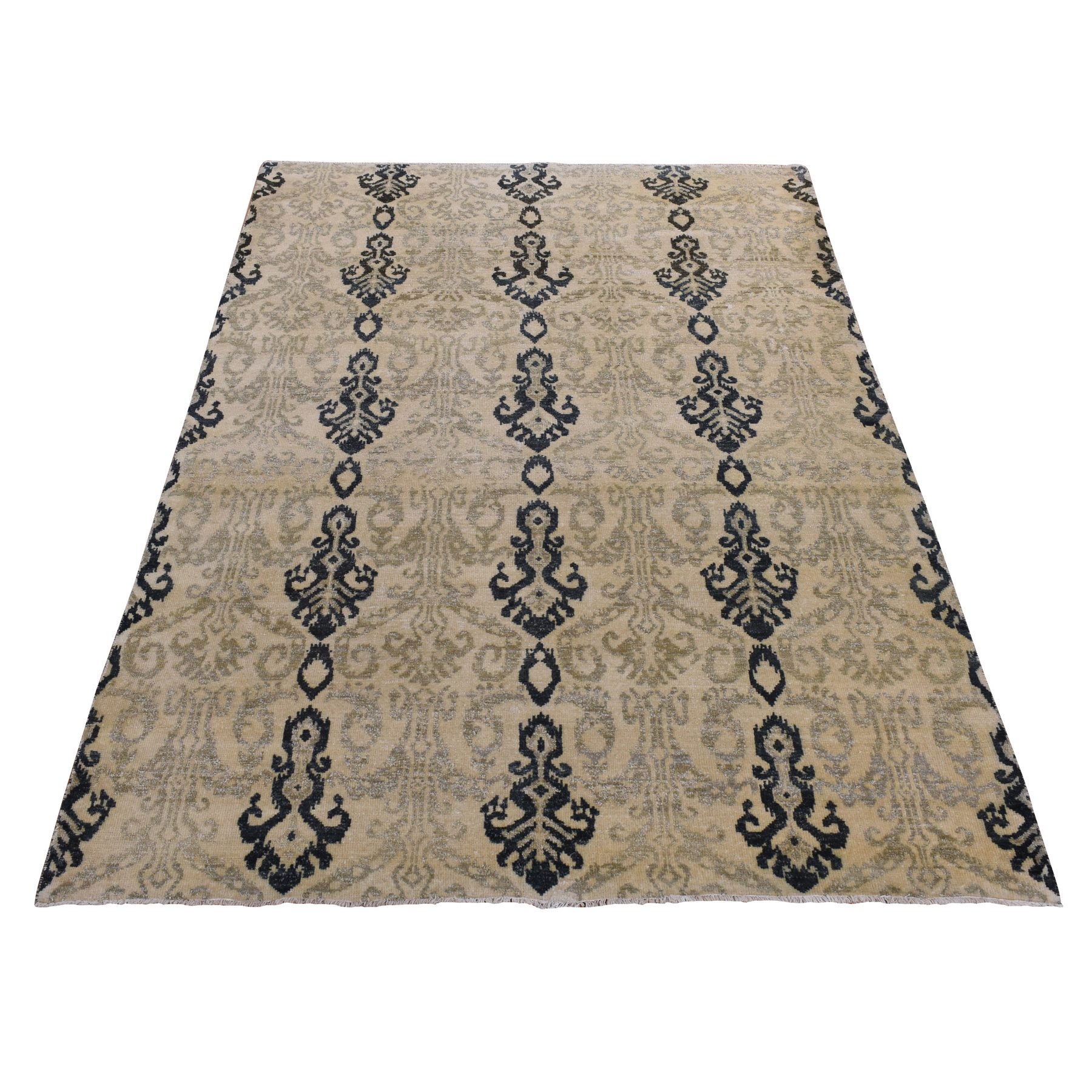 5'10"x8'7" Almond Brown, Tone on Tone Ikat Design, Pure Wool, Hand Knotted, Oriental Rug HR80964