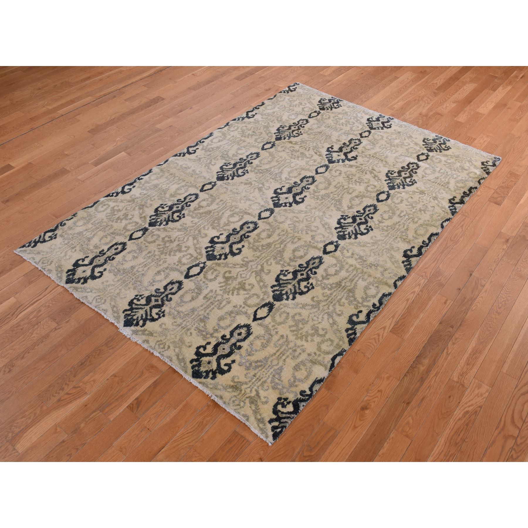5'10"x8'7" Almond Brown, Tone on Tone Ikat Design, Pure Wool, Hand Knotted, Oriental Rug HR80964 - Image 2