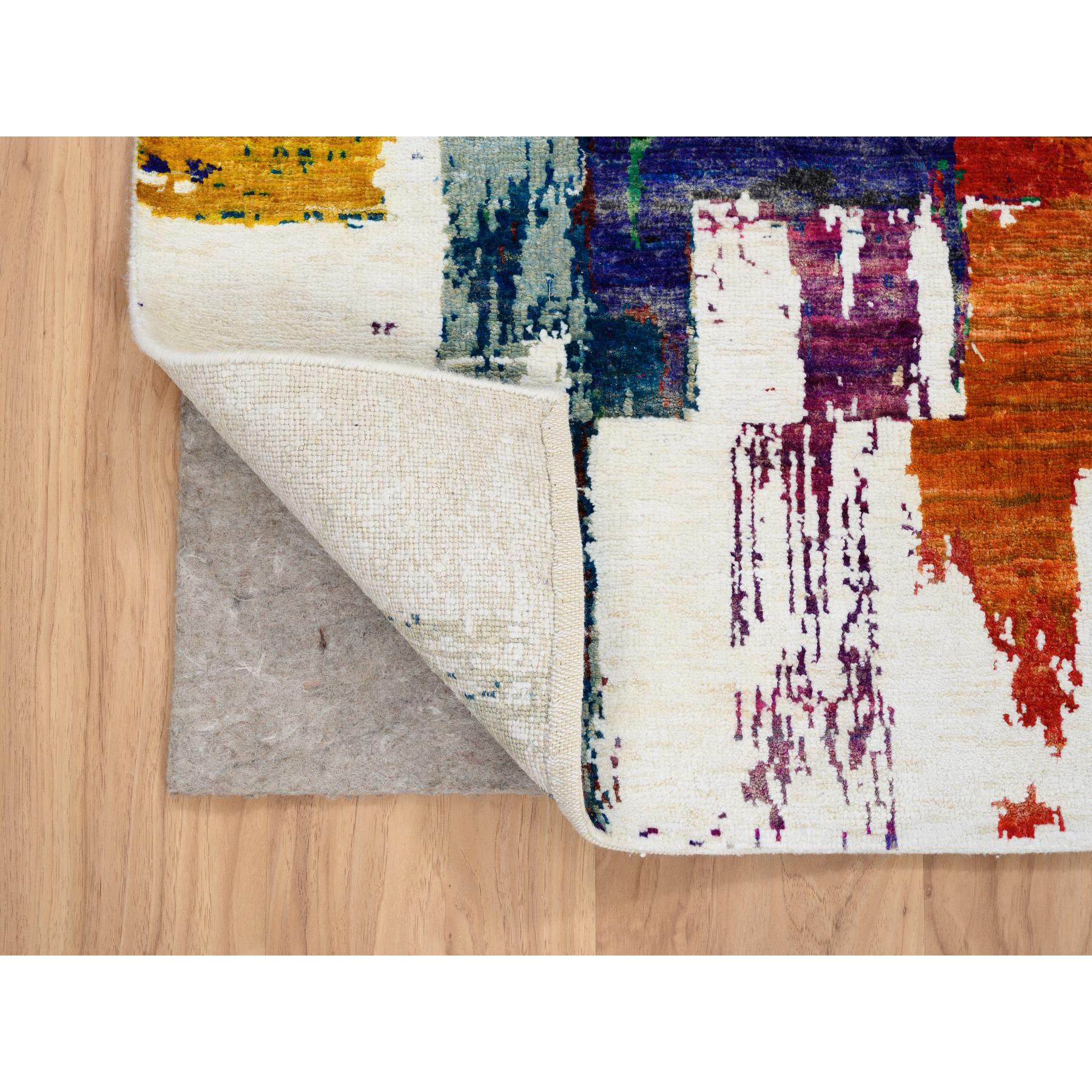 3'x5' Colorful, Modern Abstract Motifs Painter's Brush Strokes, Wool and Sari Silk, Hand Knotted, Oriental Rug HR64680 - Image 3