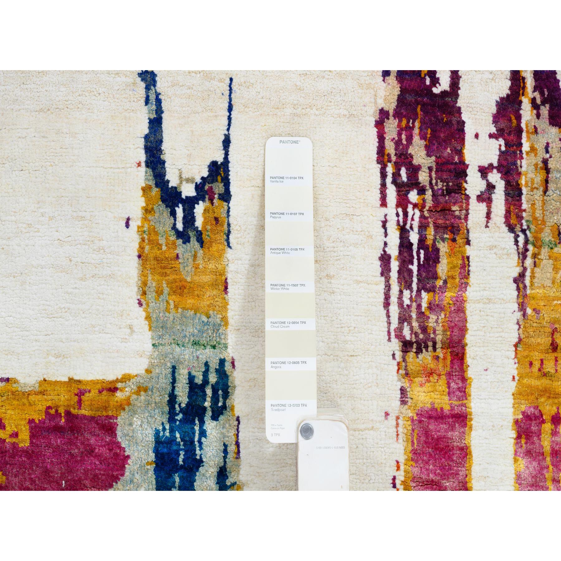 3'x5' Colorful, Modern Abstract Motifs Painter's Brush Strokes, Wool and Sari Silk, Hand Knotted, Oriental Rug HR64680 - Image 4