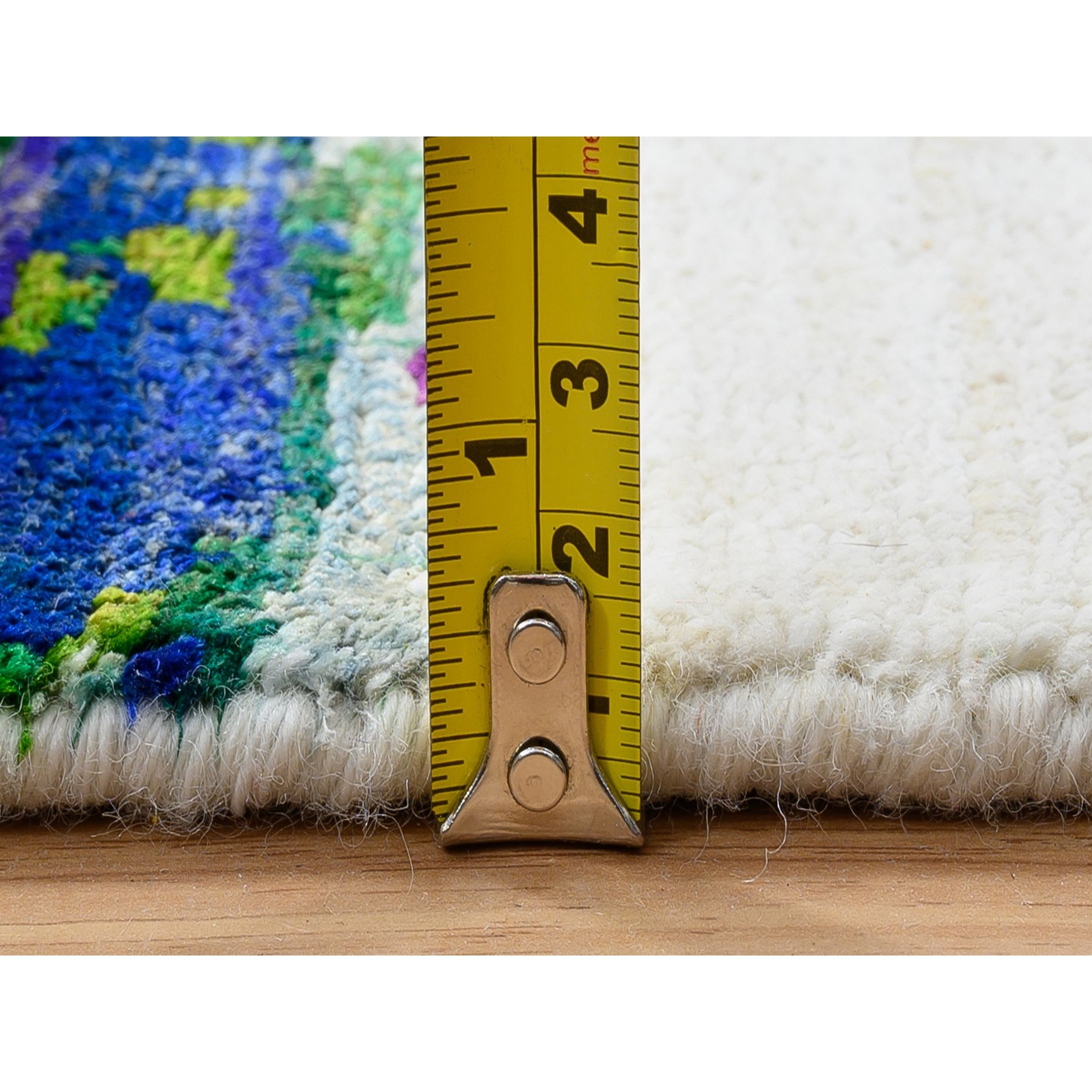 3'x5' Colorful, Modern Abstract Motifs Painter's Brush Strokes, Wool and Sari Silk, Hand Knotted, Oriental Rug HR64680 - Image 7