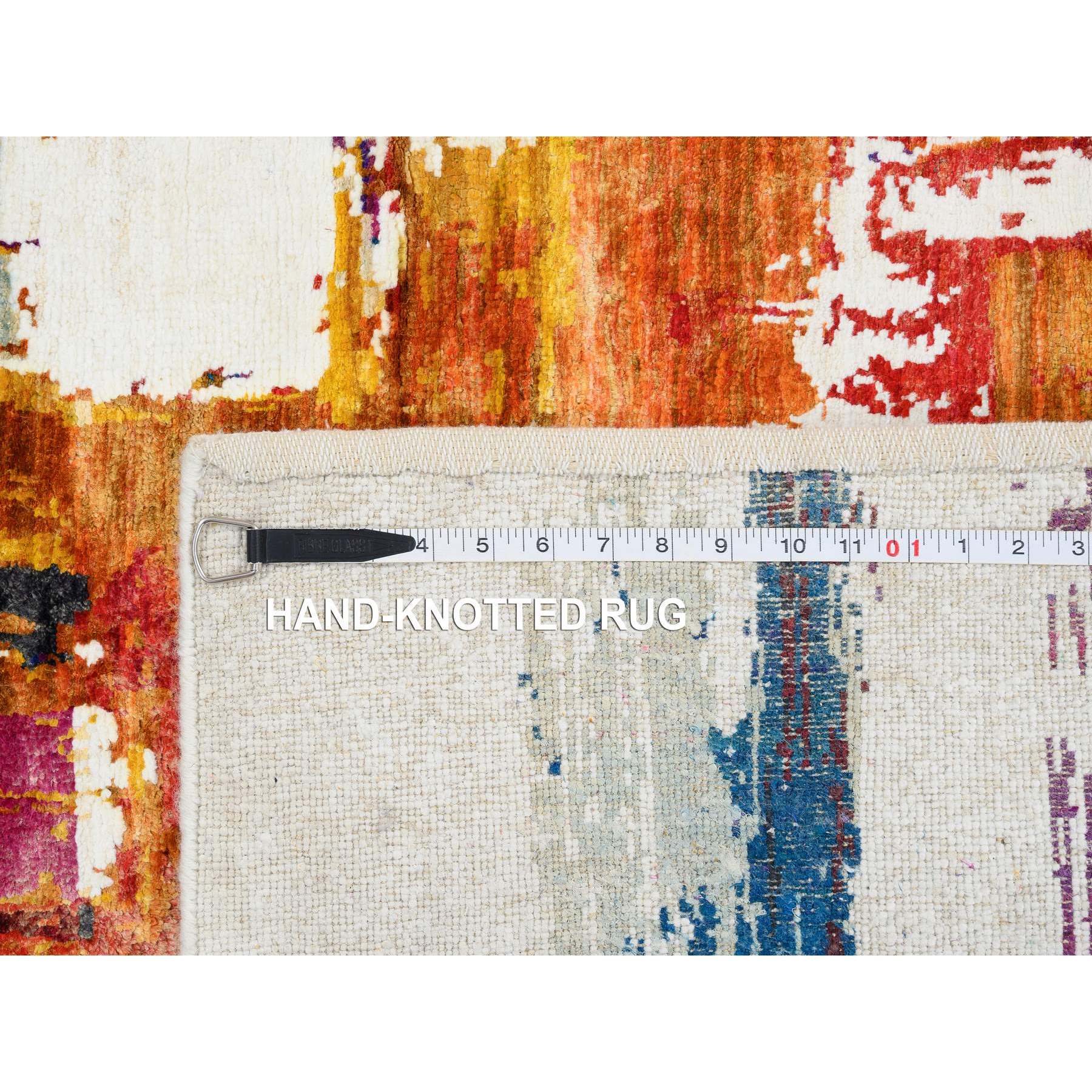 3'x5' Colorful, Modern Abstract Motifs Painter's Brush Strokes, Wool and Sari Silk, Hand Knotted, Oriental Rug HR64680 - Image 8