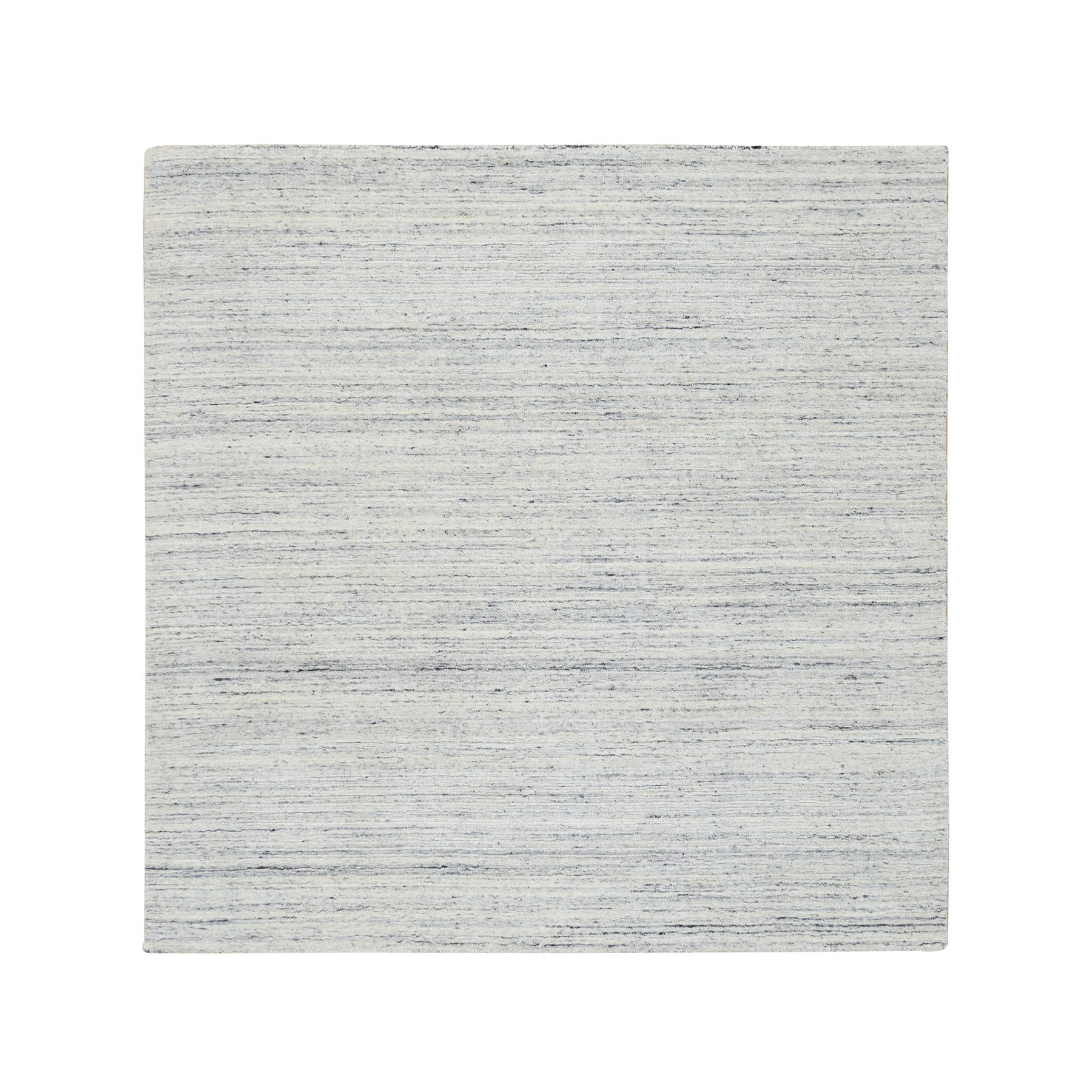 6'x6' Ivory, Extra Soft Wool Hand Loomed, Plain Modern Striped Design Soft Pile, Square Oriental Rug HR64774