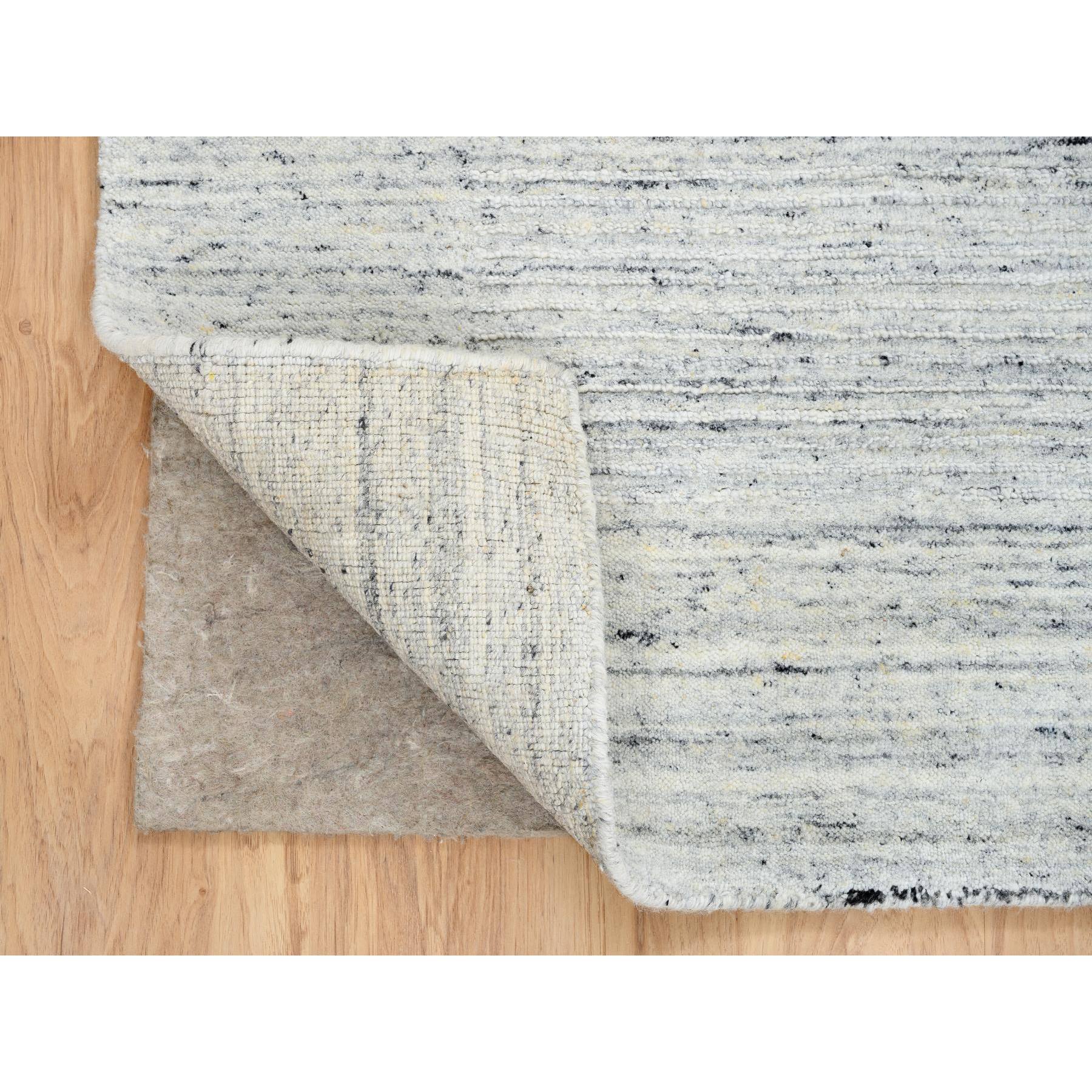6'x6' Ivory, Extra Soft Wool Hand Loomed, Plain Modern Striped Design Soft Pile, Square Oriental Rug HR64774 - Image 3