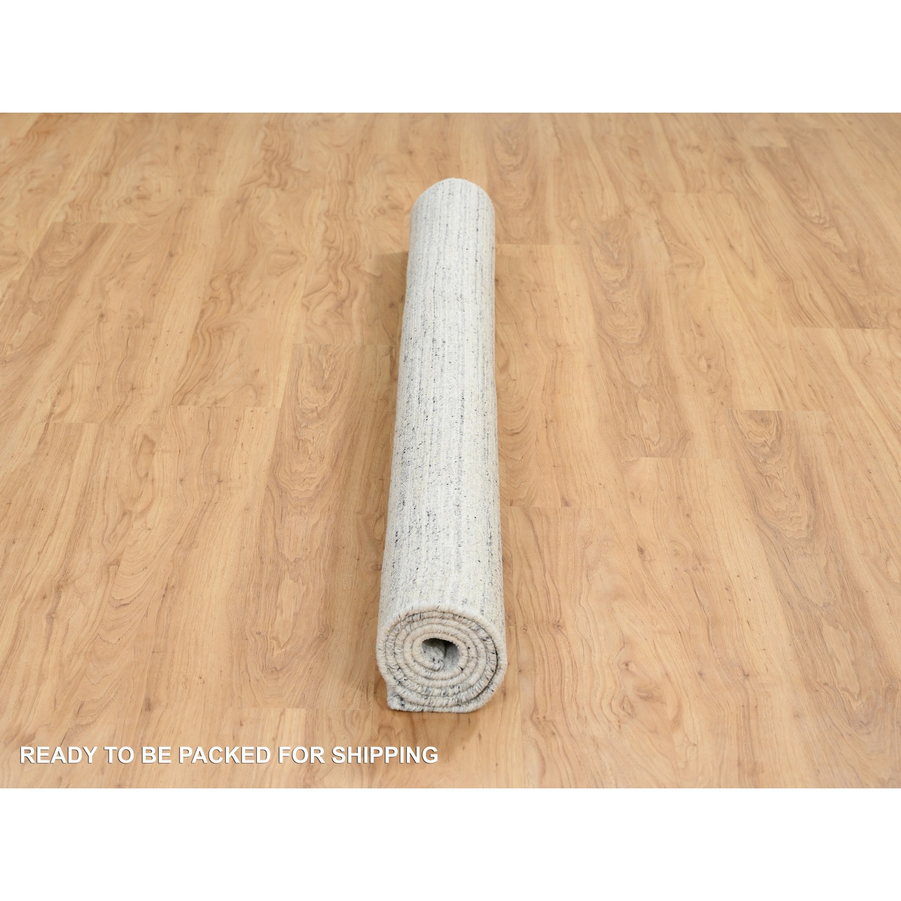 6'x6' Ivory, Extra Soft Wool Hand Loomed, Plain Modern Striped Design Soft Pile, Square Oriental Rug HR64774 - Image 6