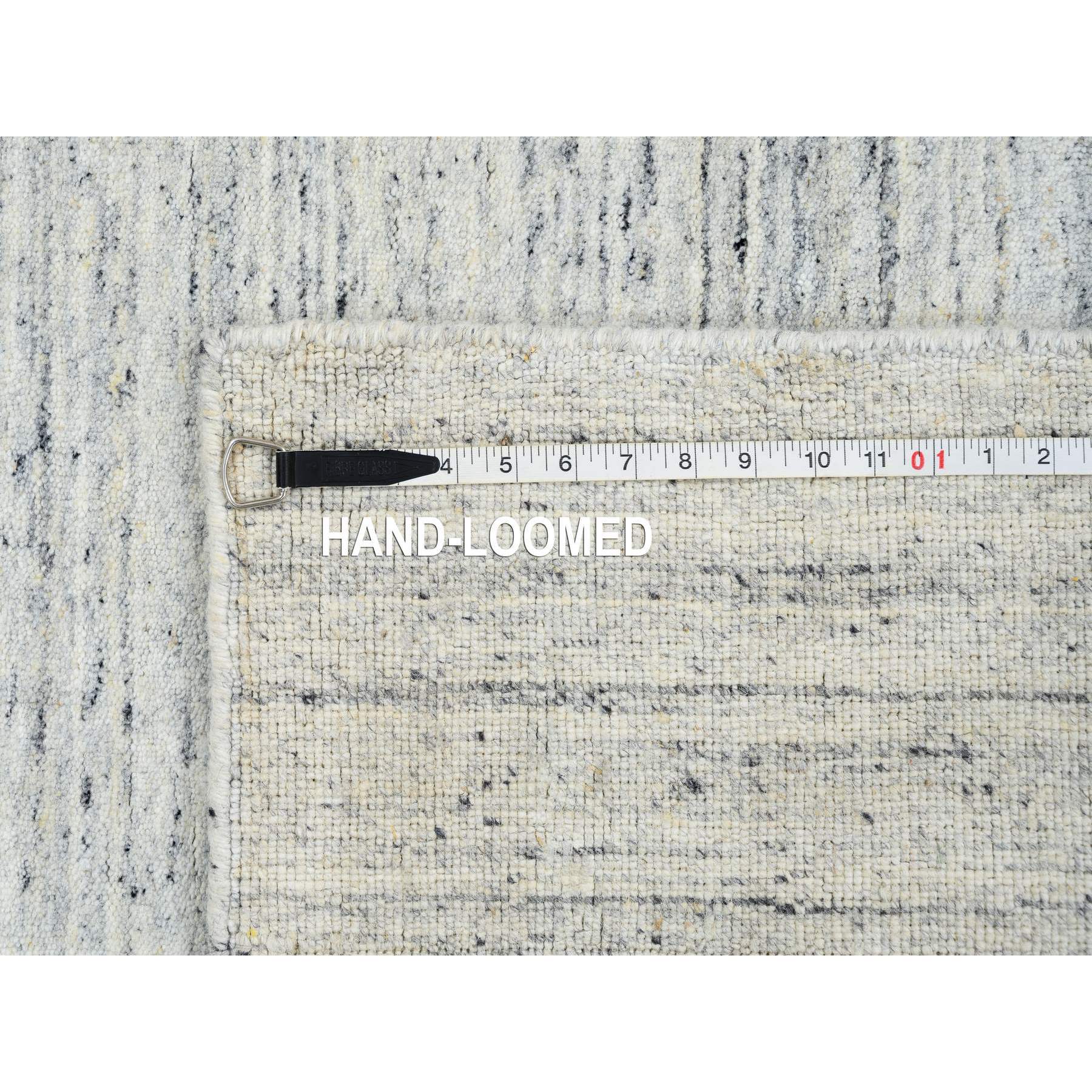 6'x6' Ivory, Extra Soft Wool Hand Loomed, Plain Modern Striped Design Soft Pile, Square Oriental Rug HR64774 - Image 8