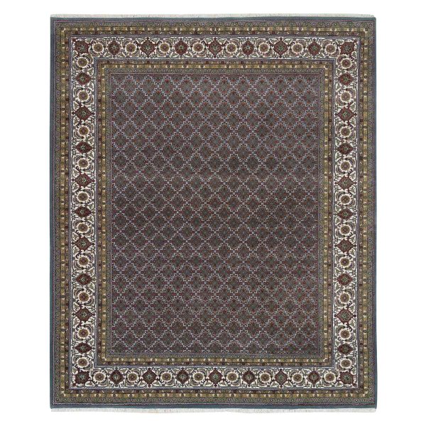 8'1"x10' Black Coral Gray, 175 KPSI, Organic Wool, All Over Fish Herati Criss Cross Design, Hand Knotted, Oriental Rug HR65792