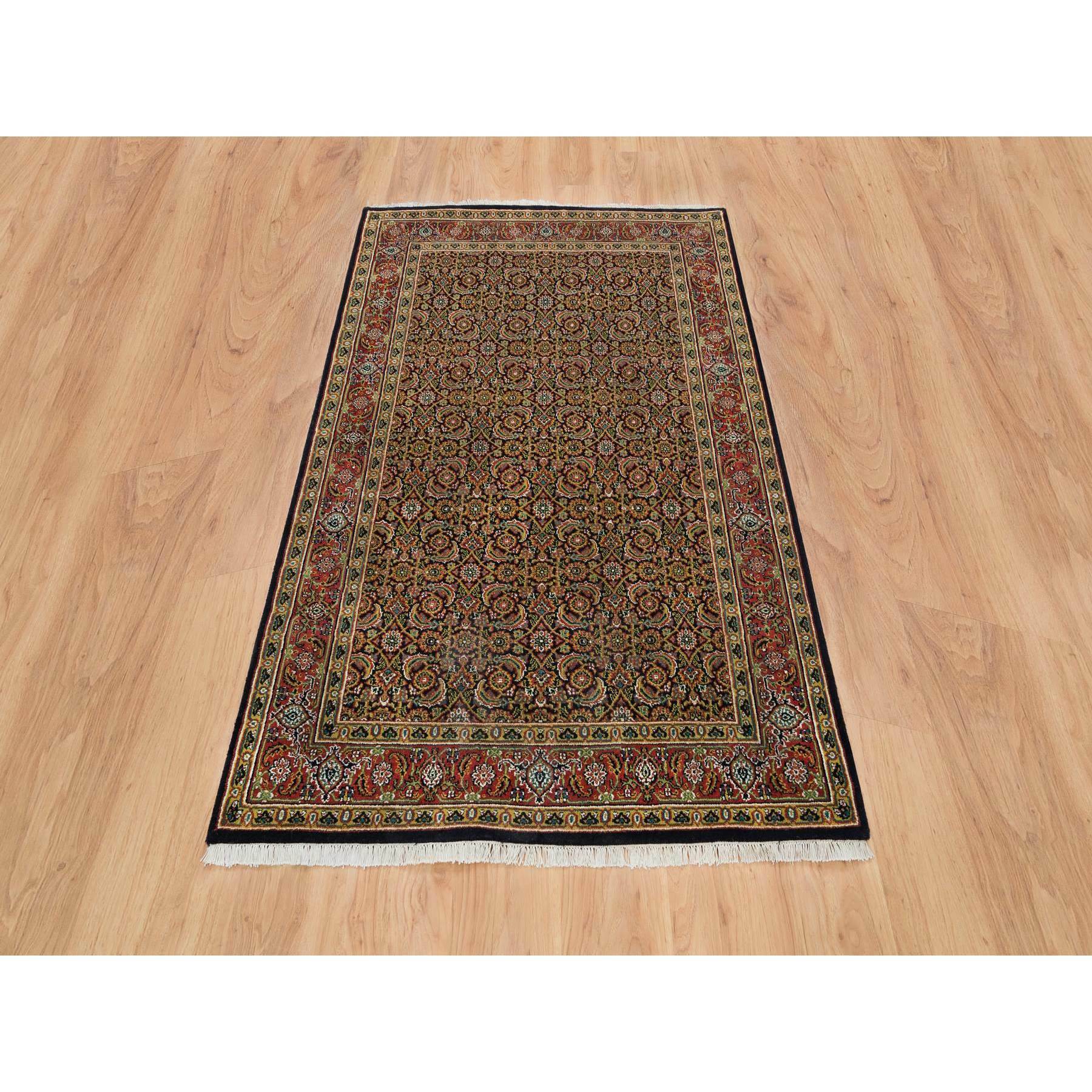 4'1"x6'3" Grease Black, All Over Fish Herati Design, Densely Woven, 250 KPSI, 100% Wool, Hand Knotted, Oriental Rug HR65803 - Image 2