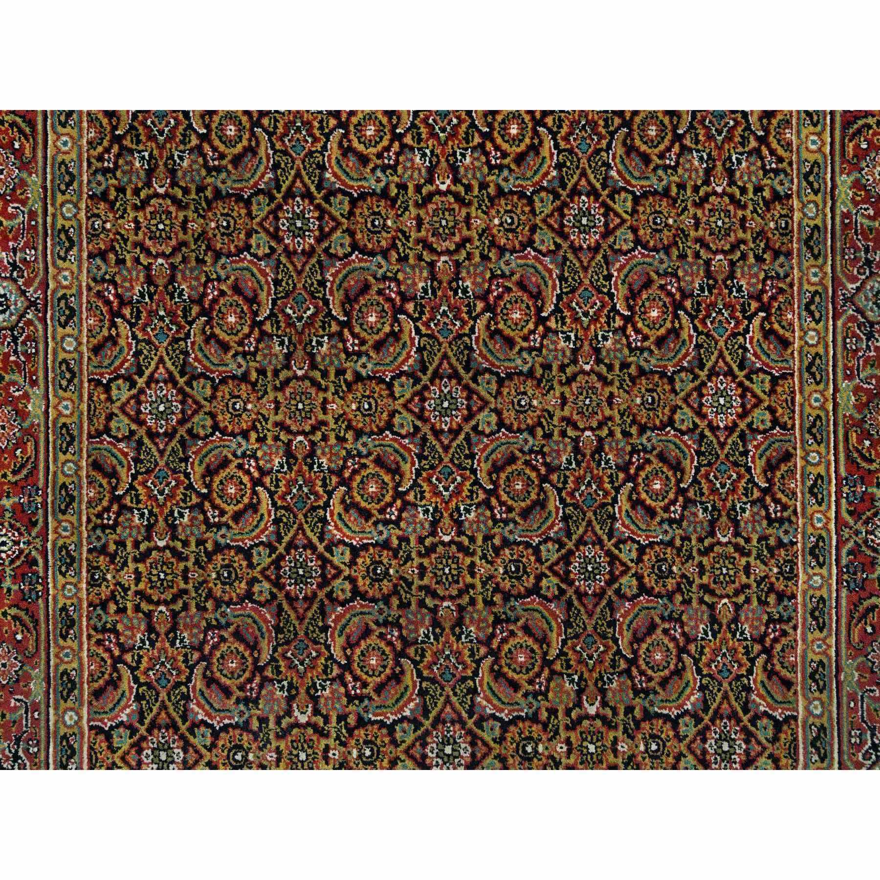4'1"x6'3" Grease Black, All Over Fish Herati Design, Densely Woven, 250 KPSI, 100% Wool, Hand Knotted, Oriental Rug HR65803 - Image 5