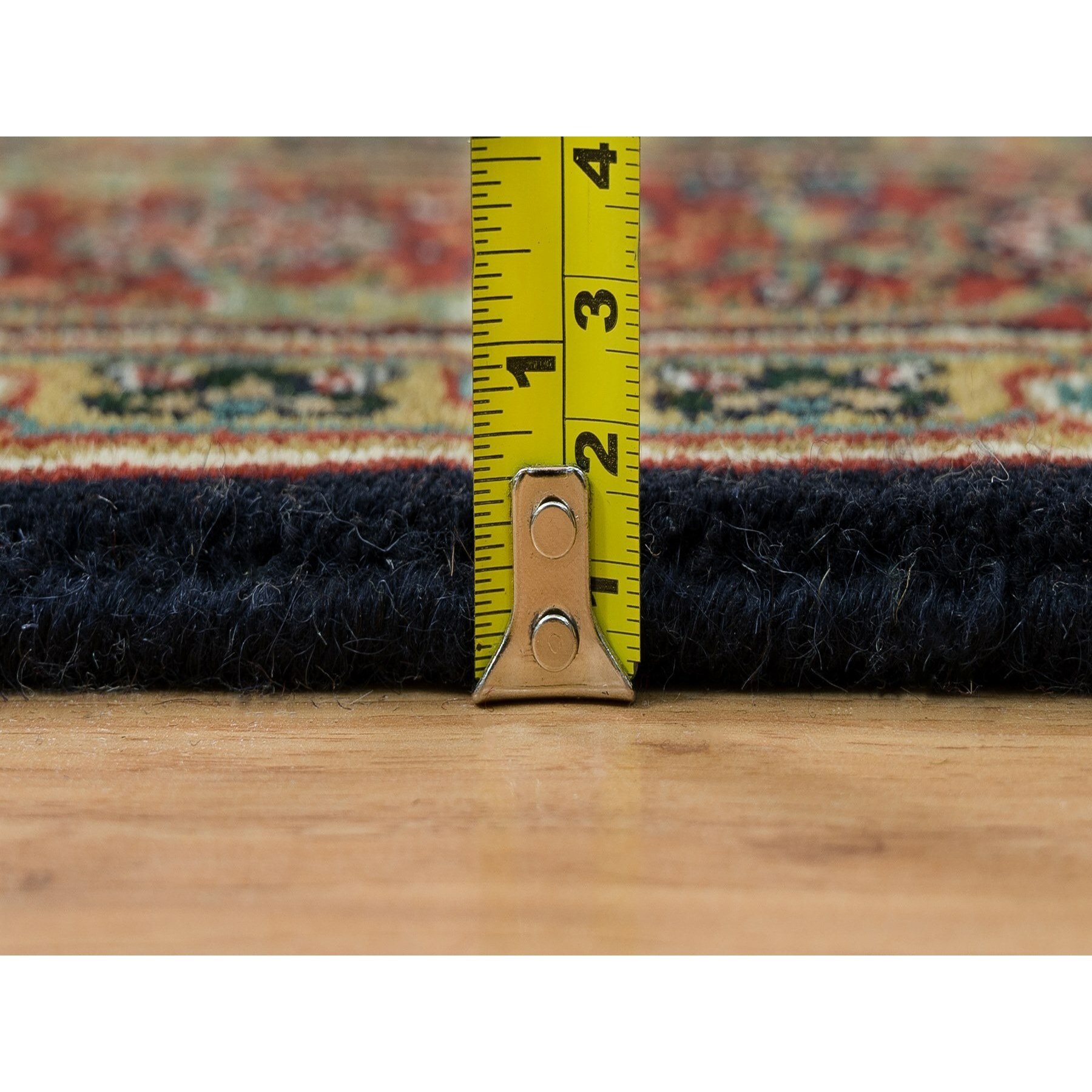 4'1"x6'3" Grease Black, All Over Fish Herati Design, Densely Woven, 250 KPSI, 100% Wool, Hand Knotted, Oriental Rug HR65803 - Image 7