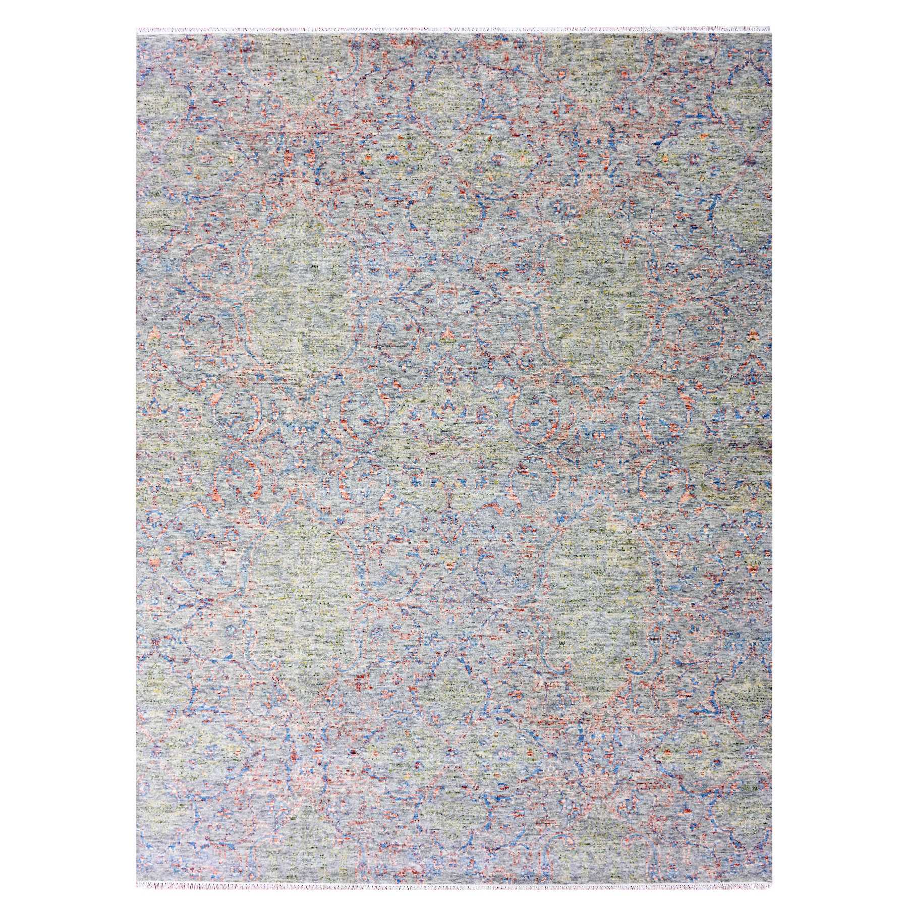 9'1"x12'1" Gray Goose, Vegetable Dyes, Oushak influence with Salt and Pepper Motif, 100% Wool, Oriental Rug HR75303