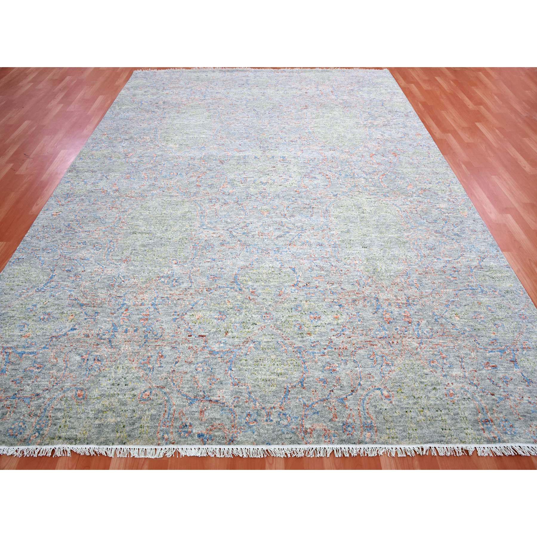 9'1"x12'1" Gray Goose, Vegetable Dyes, Oushak influence with Salt and Pepper Motif, 100% Wool, Oriental Rug HR75303 - Image 3