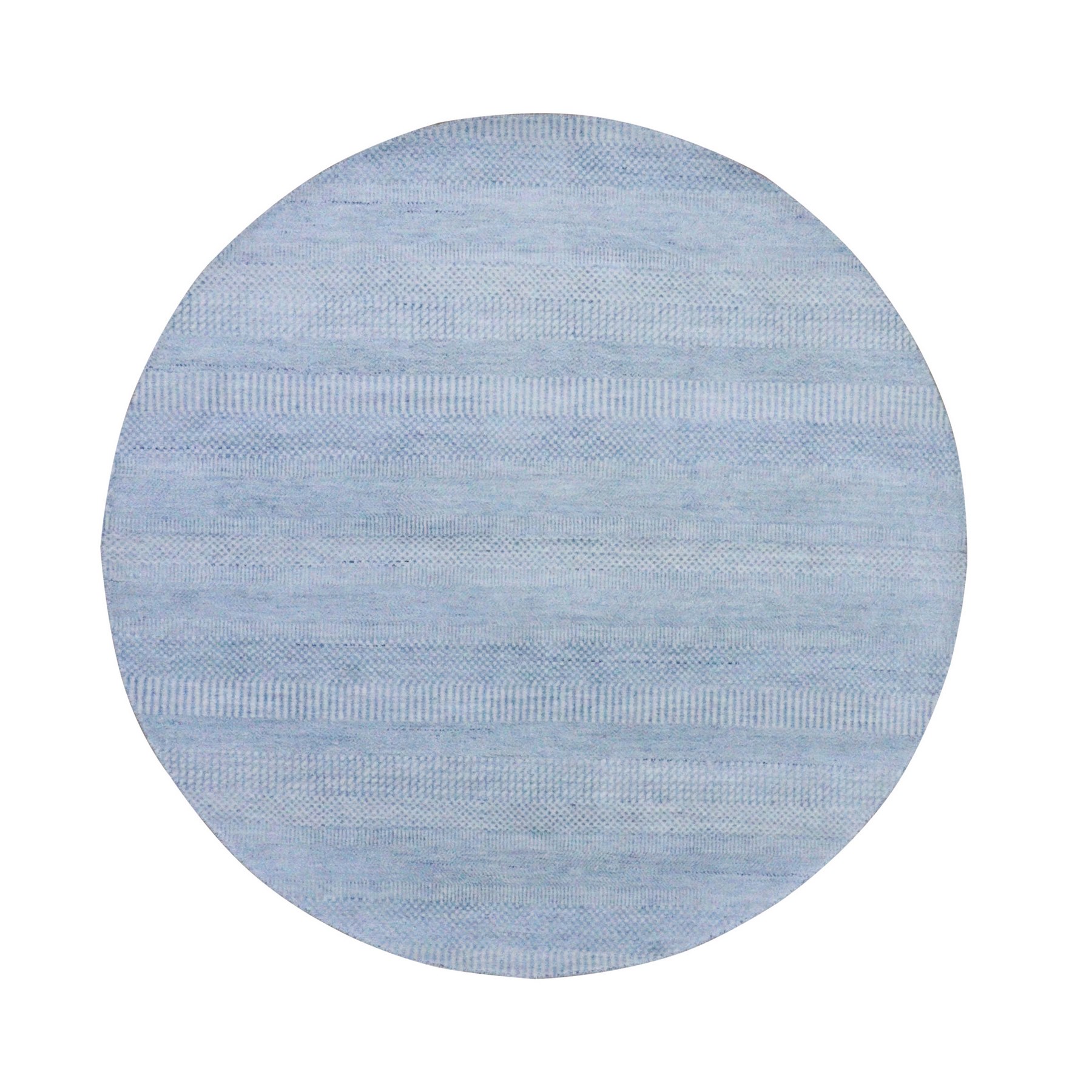 5'10"x5'10" Light Blue, Densely Woven Wool and Silk Hand Knotted, Modern Grass Design Gabbeh, Round Oriental Rug HR79157