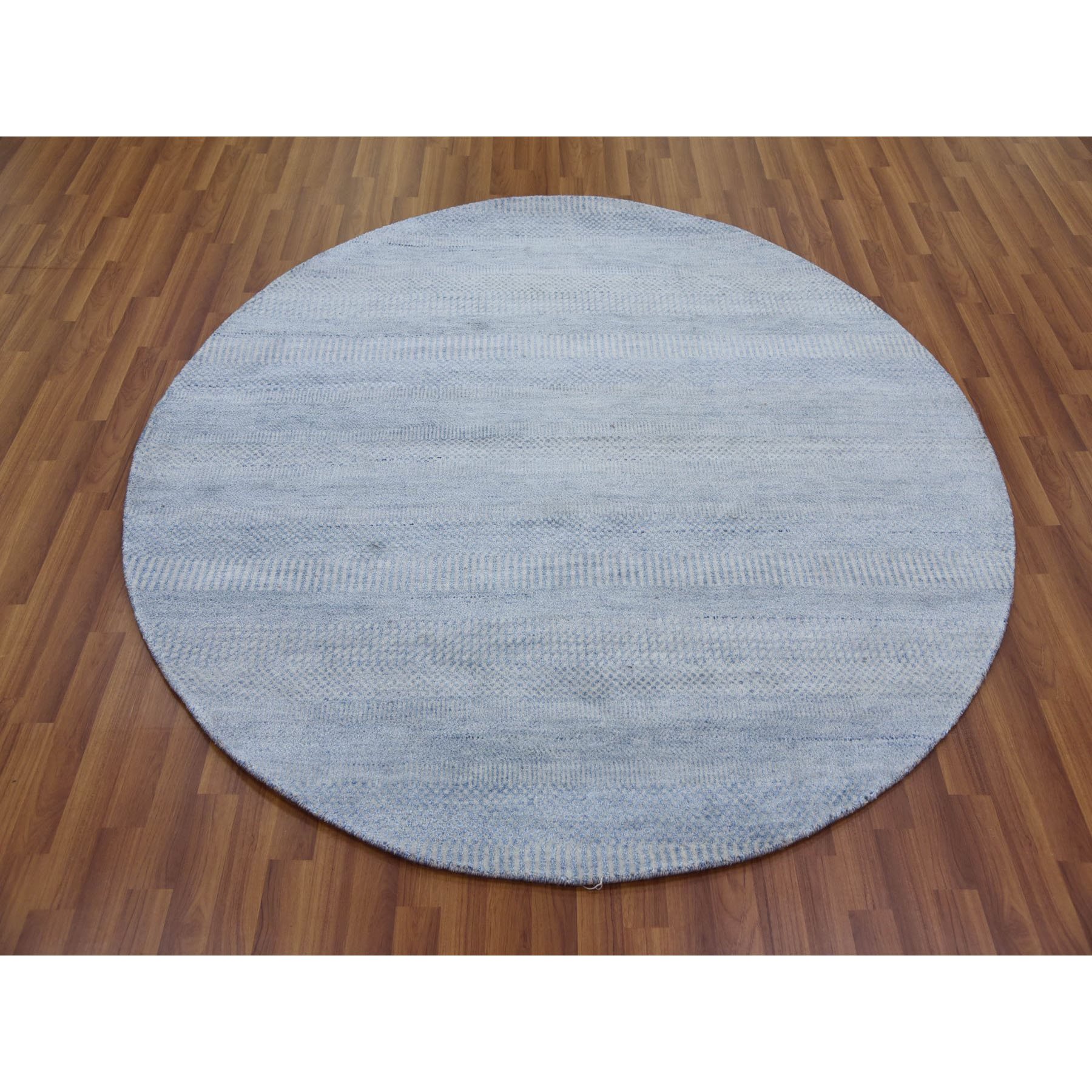 5'10"x5'10" Light Blue, Densely Woven Wool and Silk Hand Knotted, Modern Grass Design Gabbeh, Round Oriental Rug HR79157 - Image 2