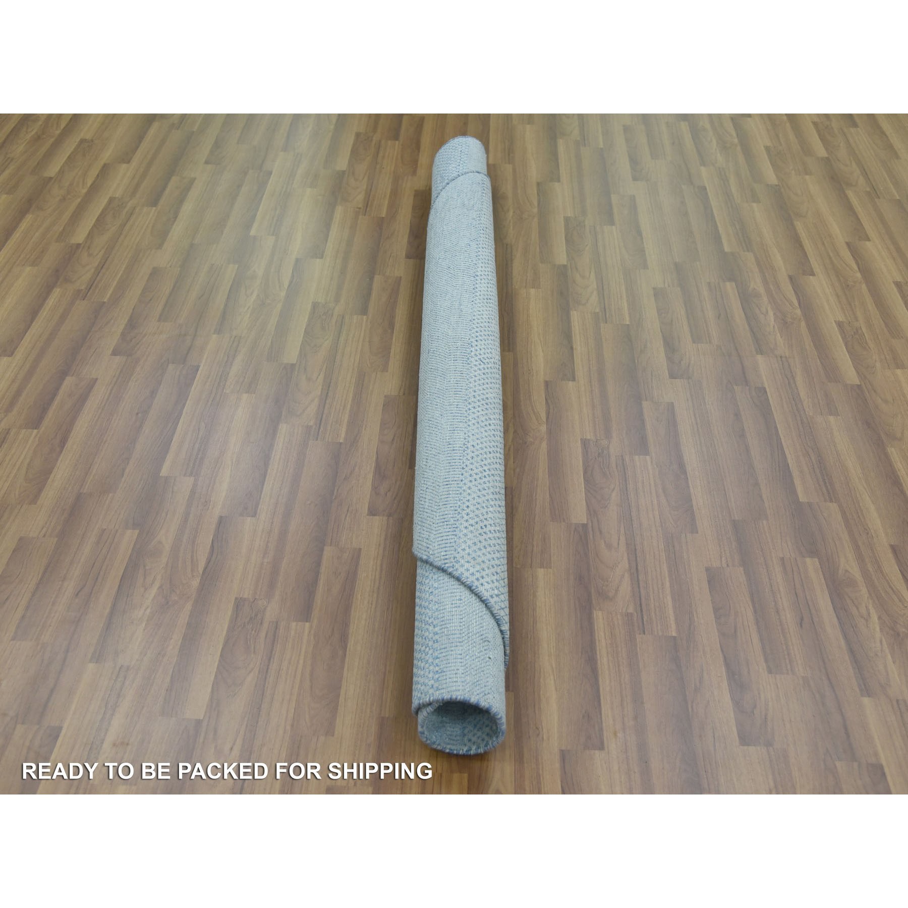 5'10"x5'10" Light Blue, Densely Woven Wool and Silk Hand Knotted, Modern Grass Design Gabbeh, Round Oriental Rug HR79157 - Image 5