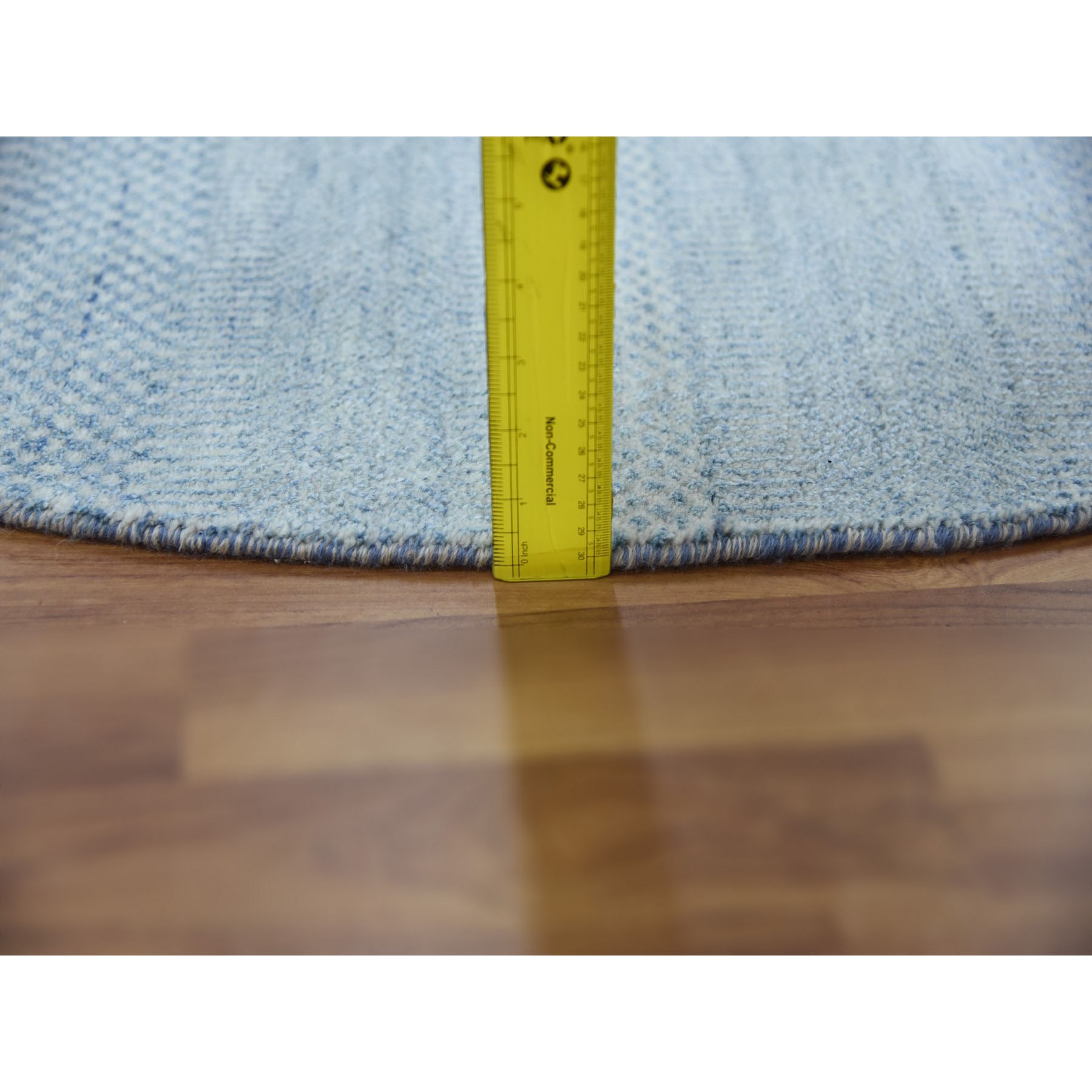 5'10"x5'10" Light Blue, Densely Woven Wool and Silk Hand Knotted, Modern Grass Design Gabbeh, Round Oriental Rug HR79157 - Image 6