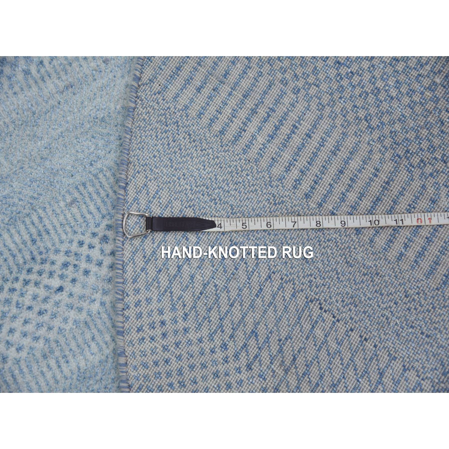 5'10"x5'10" Light Blue, Densely Woven Wool and Silk Hand Knotted, Modern Grass Design Gabbeh, Round Oriental Rug HR79157 - Image 7
