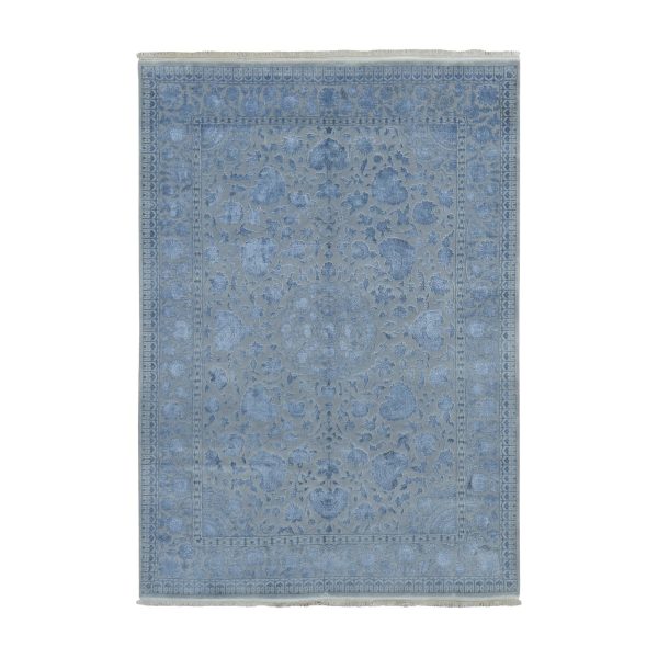 5'7"x7'10" Silk Gray, Kashan, 250 KPSI, Half Wool Half Silk, Hand Knotted, Soft to The Touch, Oriental Rug HR80982