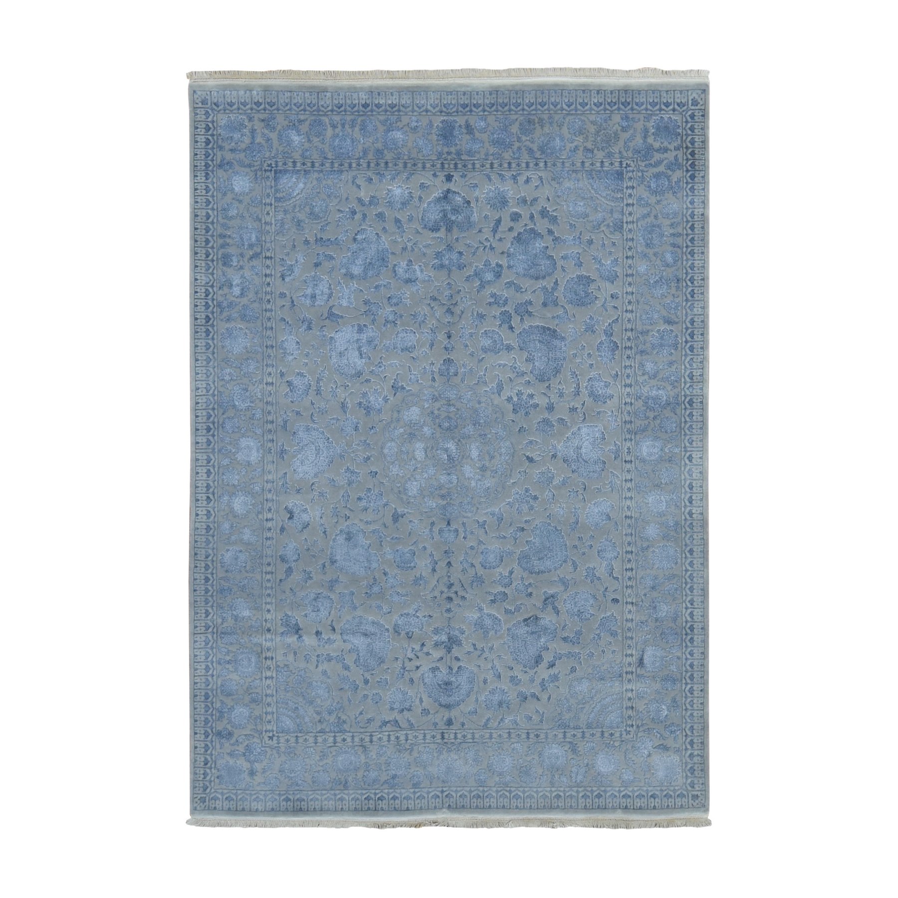 5'7"x7'10" Silk Gray, Kashan, 250 KPSI, Half Wool Half Silk, Hand Knotted, Soft to The Touch, Oriental Rug HR80982