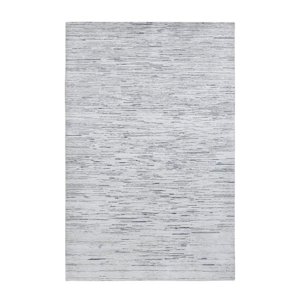 6'1"x9'4" Frost White, 100% Wool, Striae Design, Hand Knotted, Oriental Rug HR80991