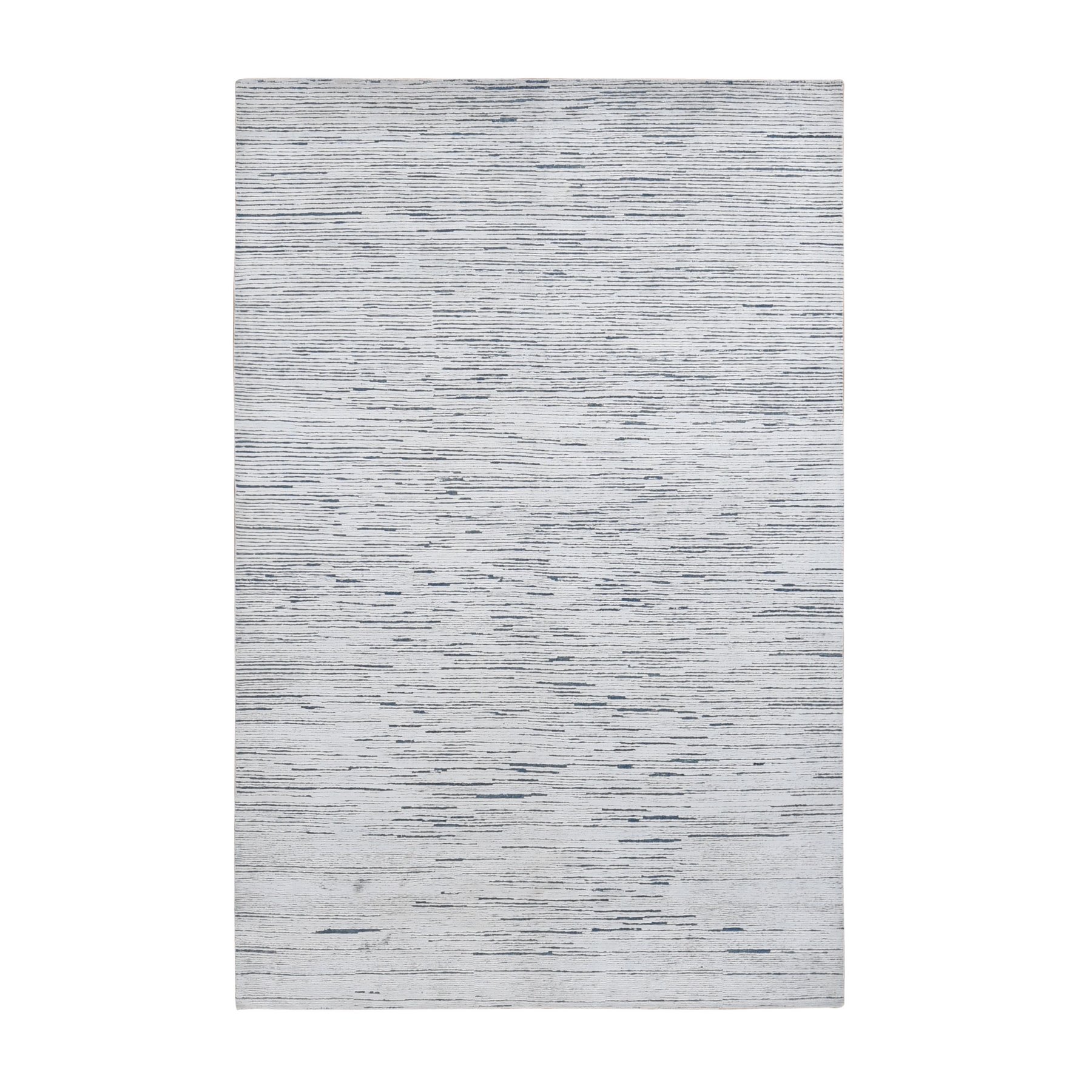 6'1"x9'4" Frost White, 100% Wool, Striae Design, Hand Knotted, Oriental Rug HR80991