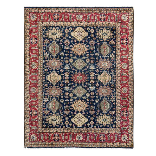 8'2"x10' Cynical Black, Karajeh Design with All Over Pattern, Hand Knotted, Natural Dyes, Organic Wool, Soft and Vibrant Pile, Oriental Rug HR84458