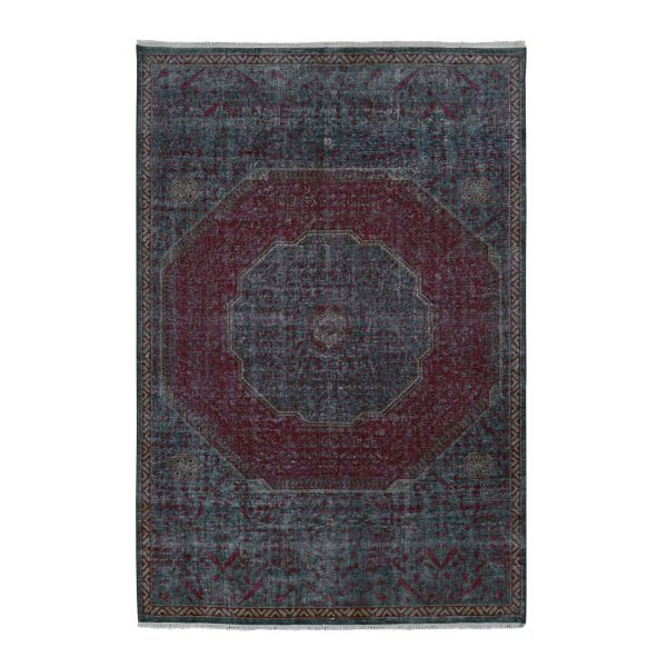 6'x9' Feldgrau Green, Vintage Look Mamluk, Zero Pile, Shaved Low, Worn Wool, Hand Knotted, Oriental Rug HR87015