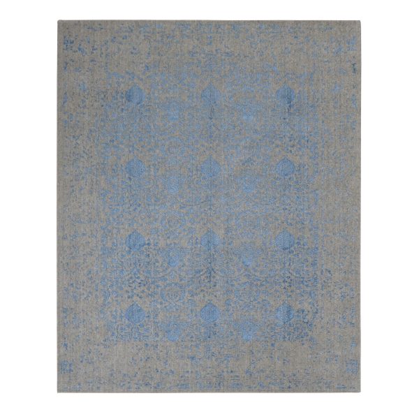 7'10"x9'9" Alaskan Blue, Hand Loomed, Erased Broken Pomegranate Design, Pure Wool, Oriental Rug HR87022
