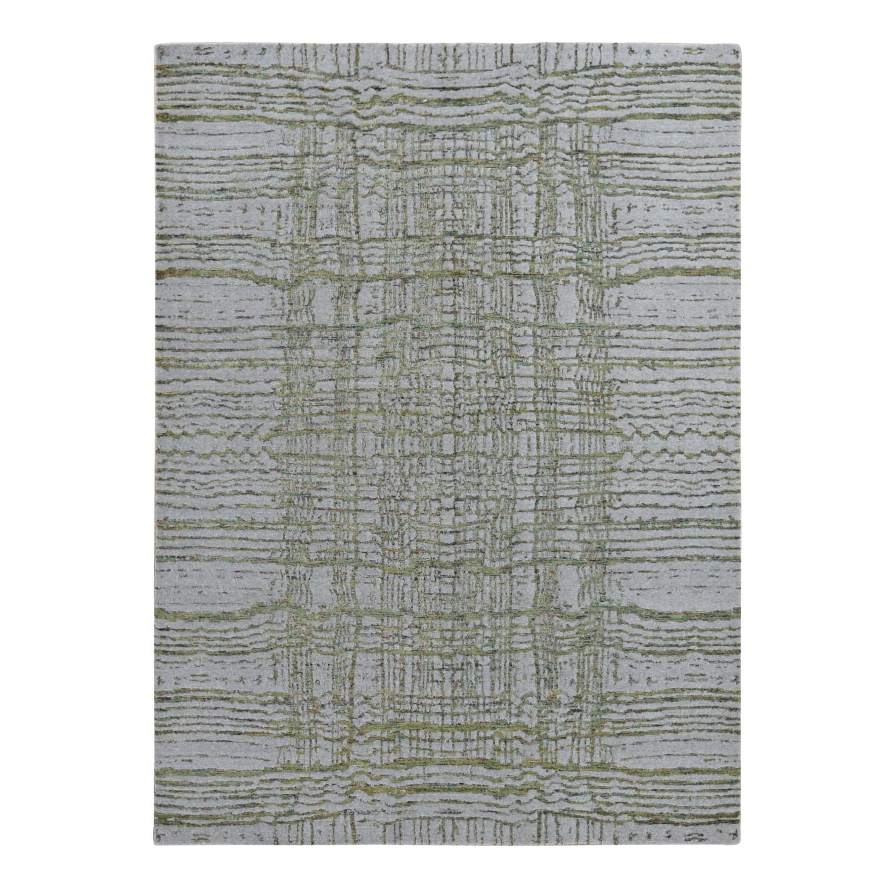 7'10"x9'9" Goose Gray, Fine Jacquard Hand Loomed, Modern, Wool and Silk, Oriental Rug HR87024