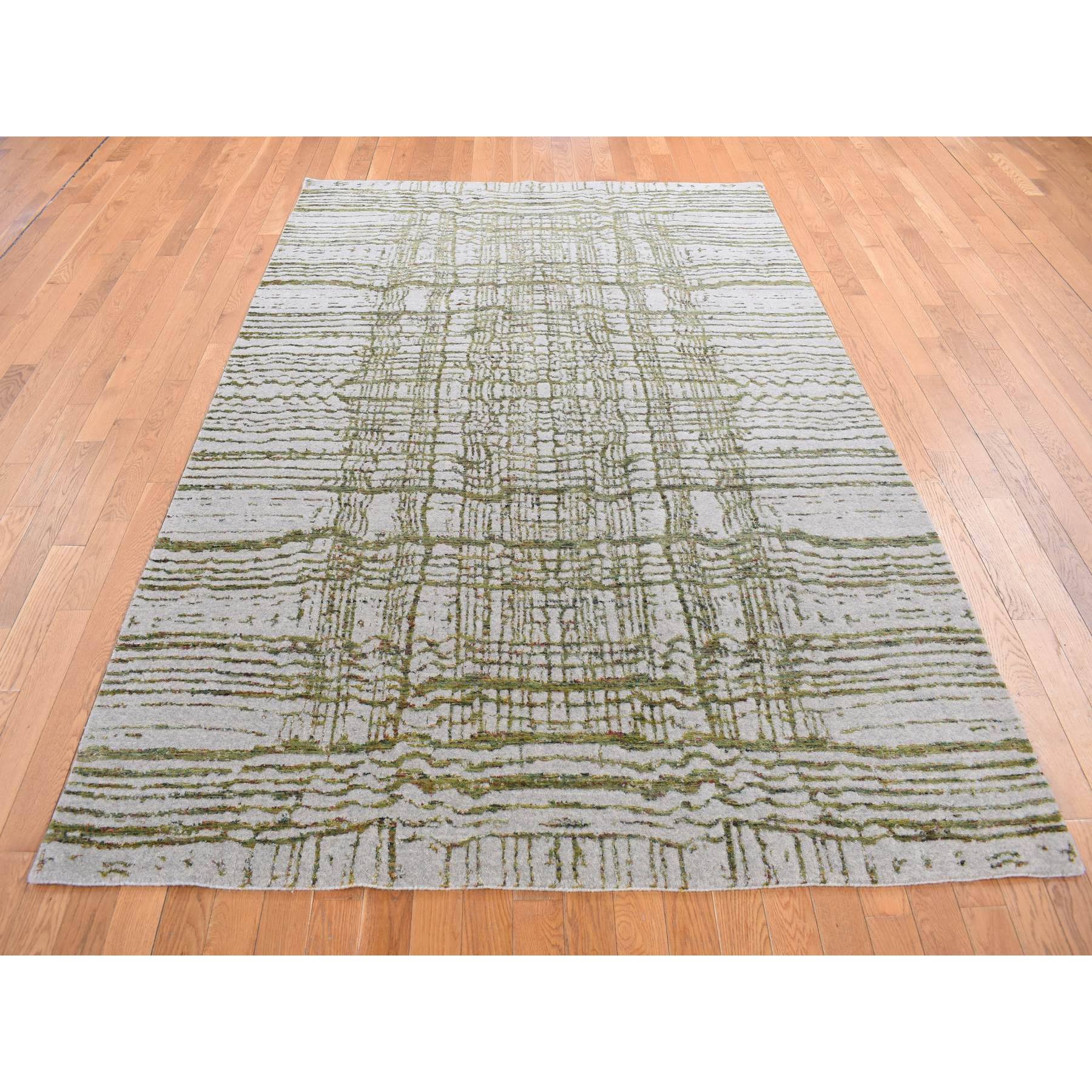 7'10"x9'9" Goose Gray, Fine Jacquard Hand Loomed, Modern, Wool and Silk, Oriental Rug HR87024 - Image 3