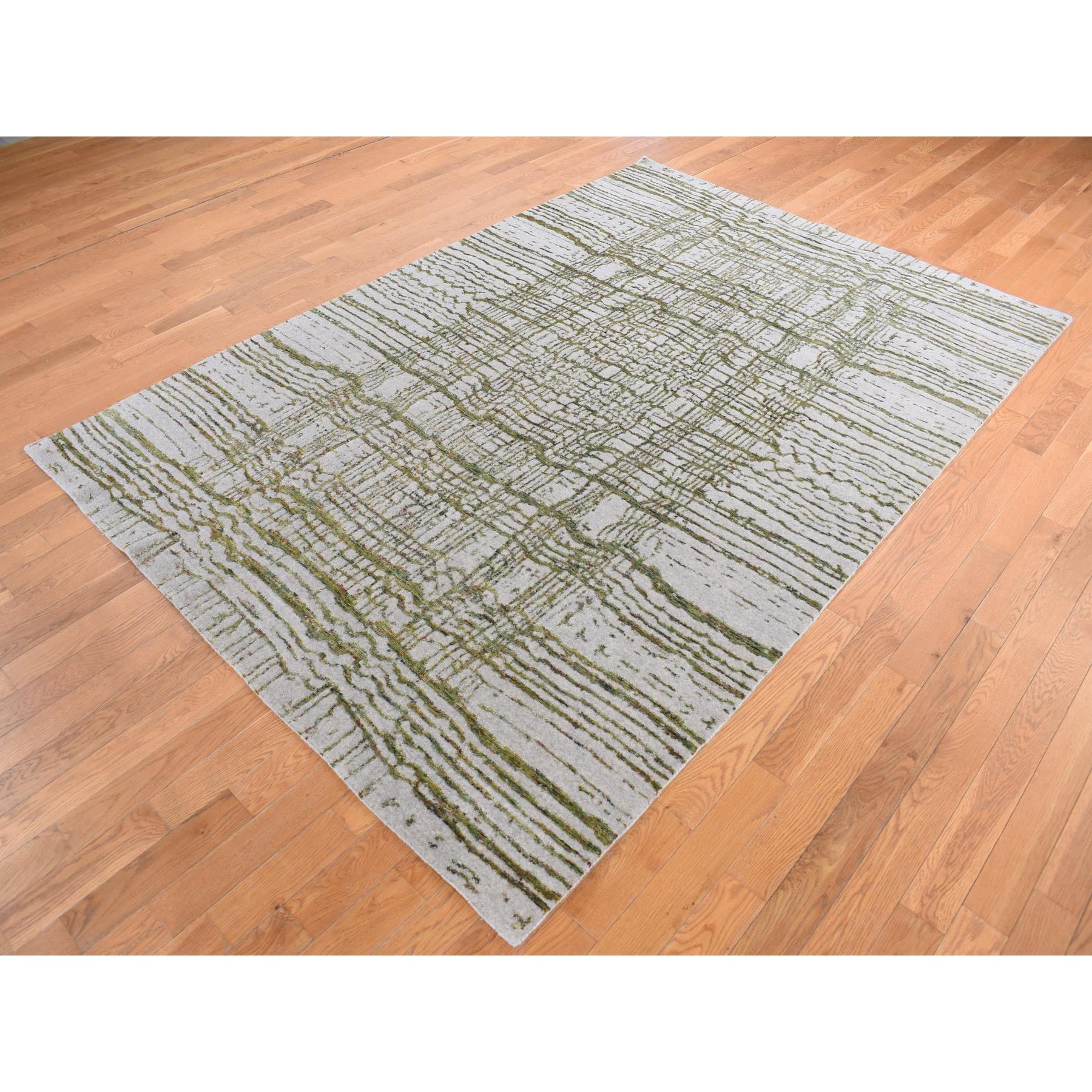 7'10"x9'9" Goose Gray, Fine Jacquard Hand Loomed, Modern, Wool and Silk, Oriental Rug HR87024 - Image 4