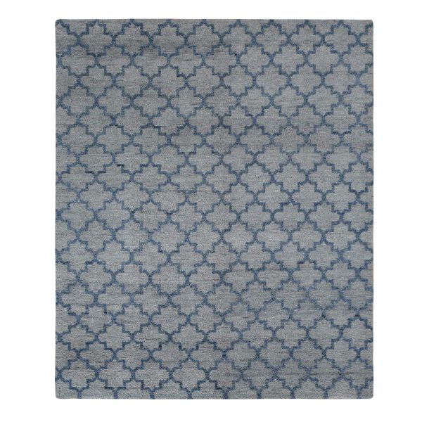 8'1"x9'9" Cloud Gray, On Clearance, Hand Knotted, Moroccan Berber Criss Cross Design, Thick and Plush, Pure Wool, Oriental Rug HR87025