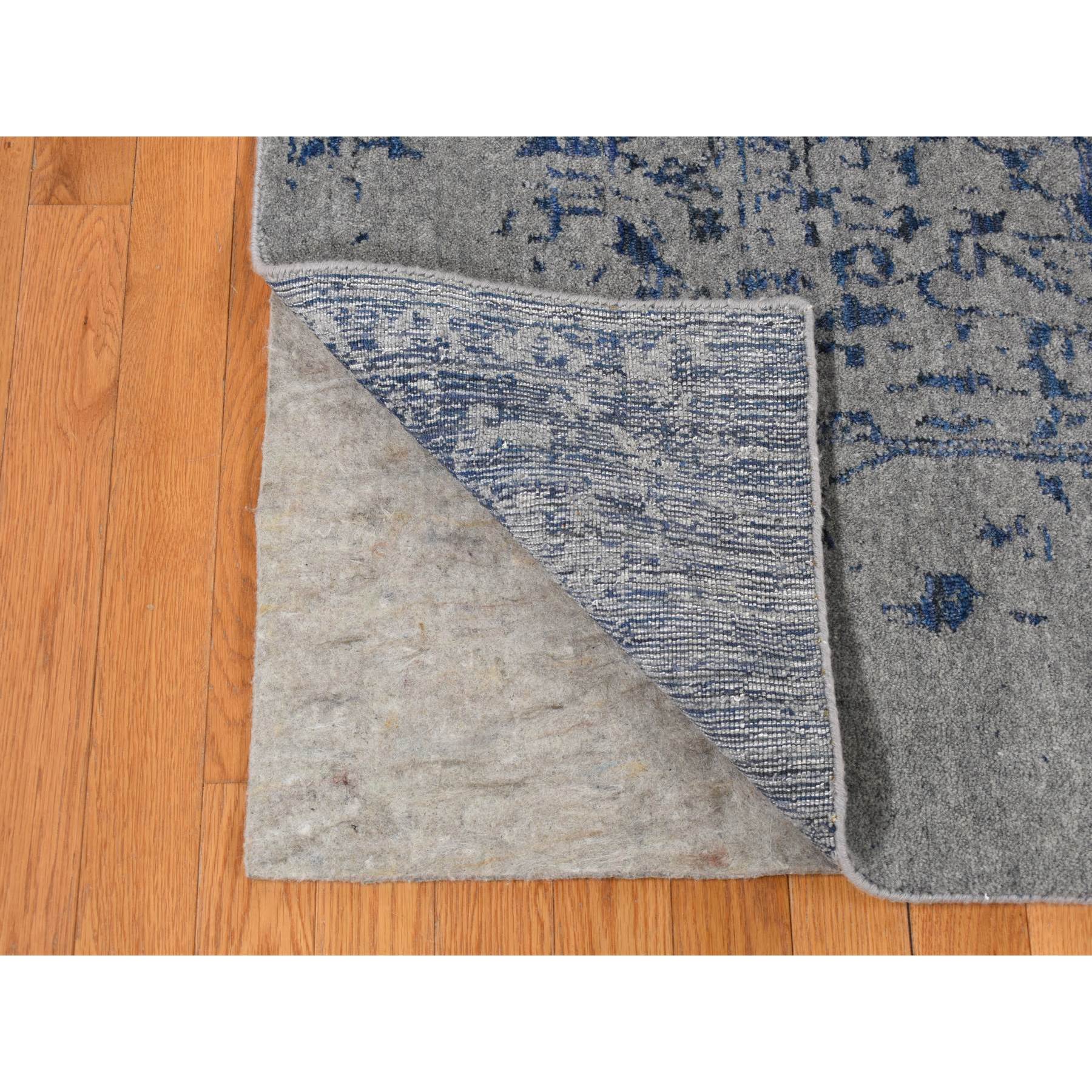 7'10"x10' Battleship Gray, Jacquard Hand Loomed with Erased Broken Persian Heriz Design, Hand Knotted, Pure Wool, Oriental Rug HR87028 - Image 5