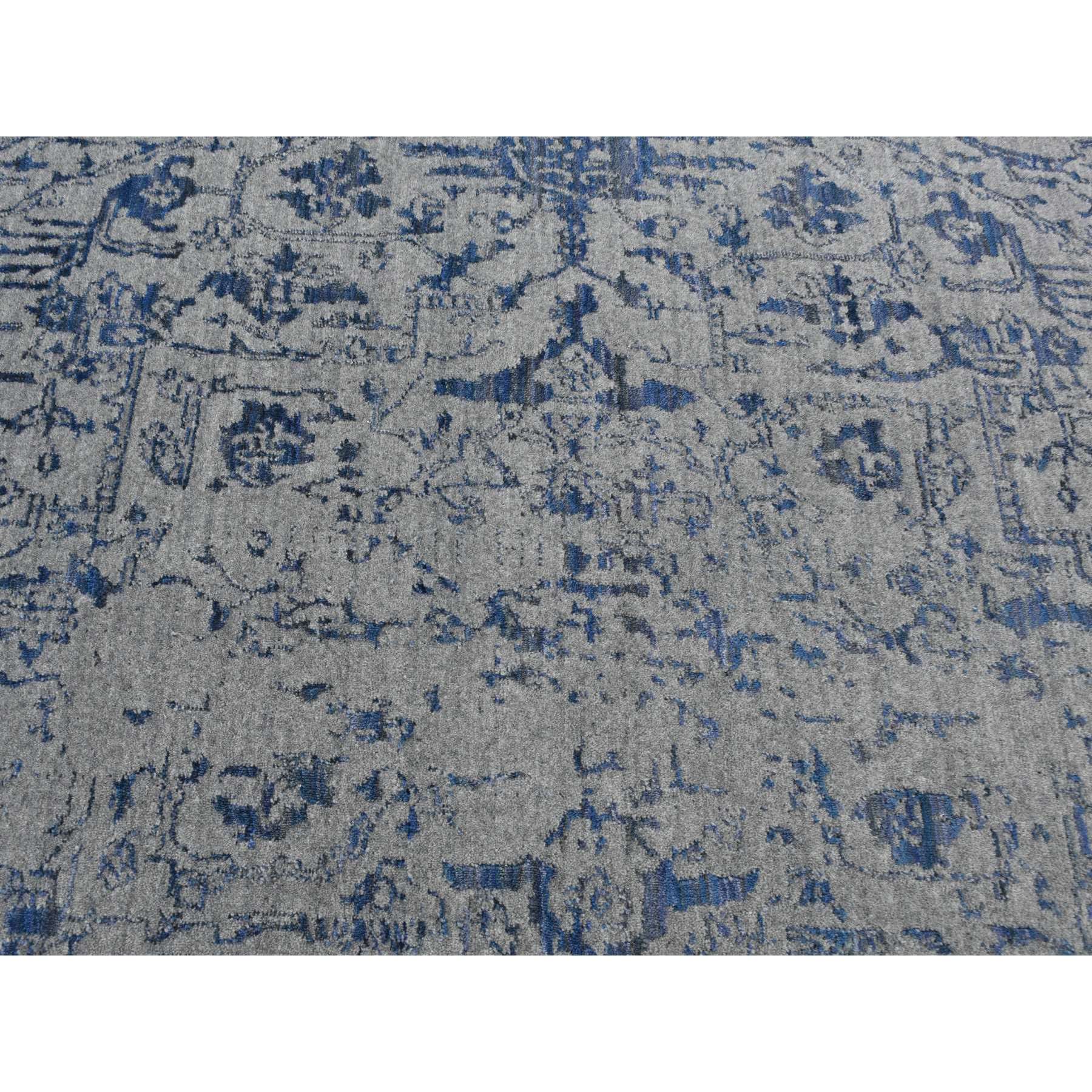 7'10"x10' Battleship Gray, Jacquard Hand Loomed with Erased Broken Persian Heriz Design, Hand Knotted, Pure Wool, Oriental Rug HR87028 - Image 9