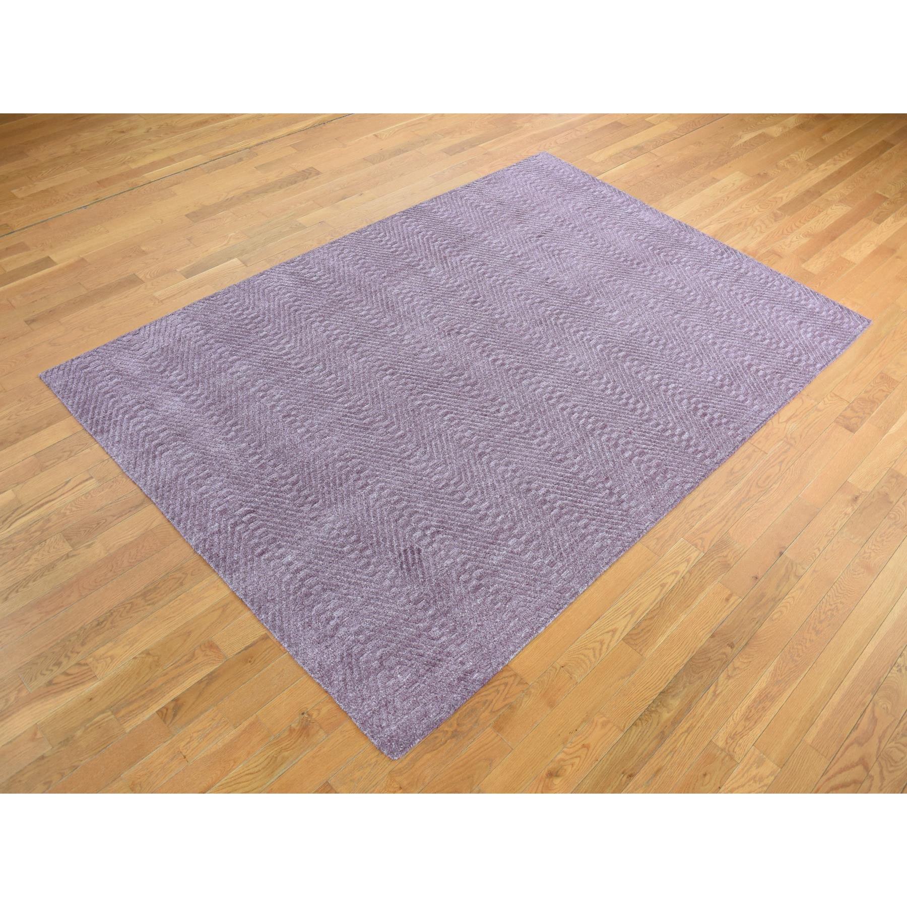 8'x10' Liserian Purple, Hand Loomed, Pure Wool, Tone on Tone, Oriental Rug HR87031 - Image 4