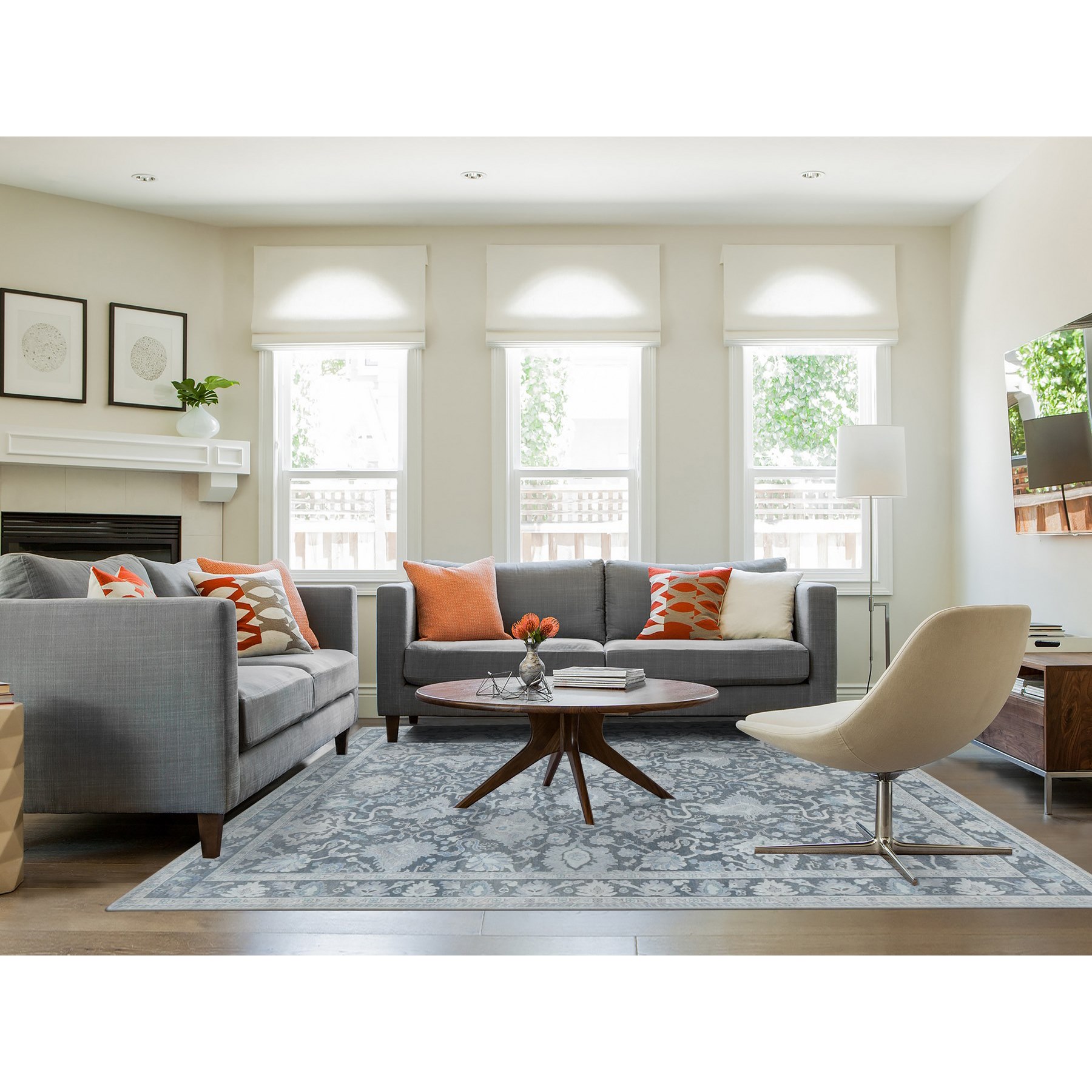 8'1"x10' Battleship Gray, Hand Knotted, Oushak Influence, Pure Silk with Textured Wool, Oriental Rug HR87037 - Image 2
