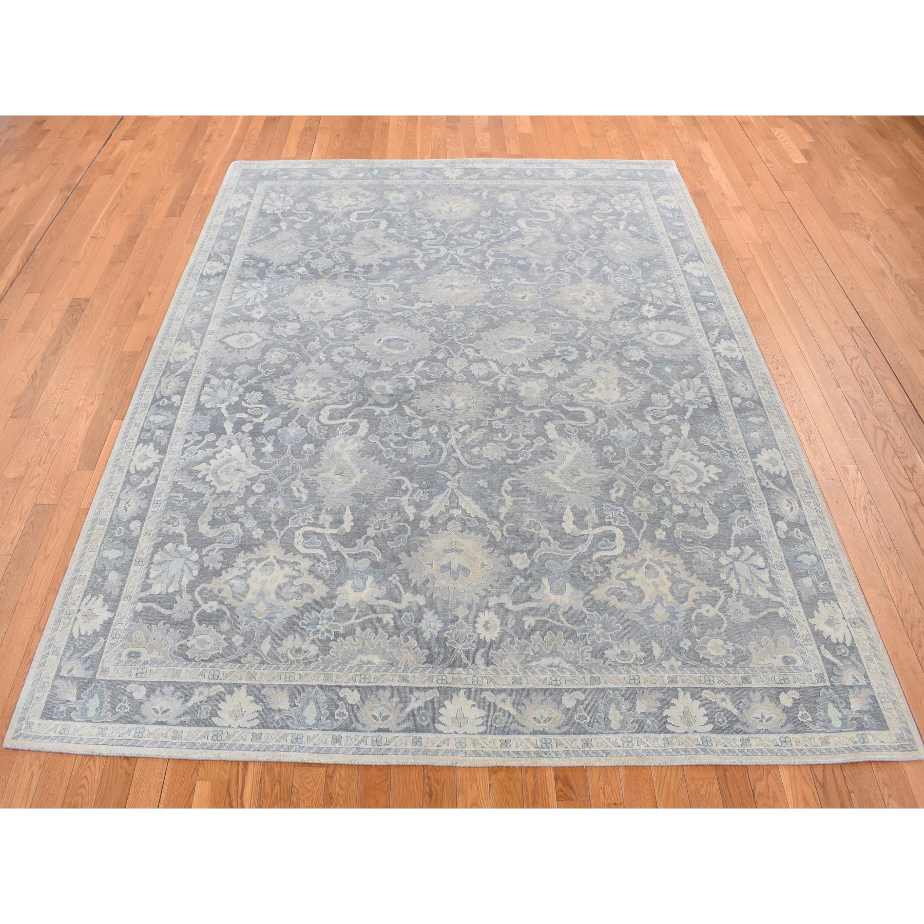 8'1"x10' Battleship Gray, Hand Knotted, Oushak Influence, Pure Silk with Textured Wool, Oriental Rug HR87037 - Image 3