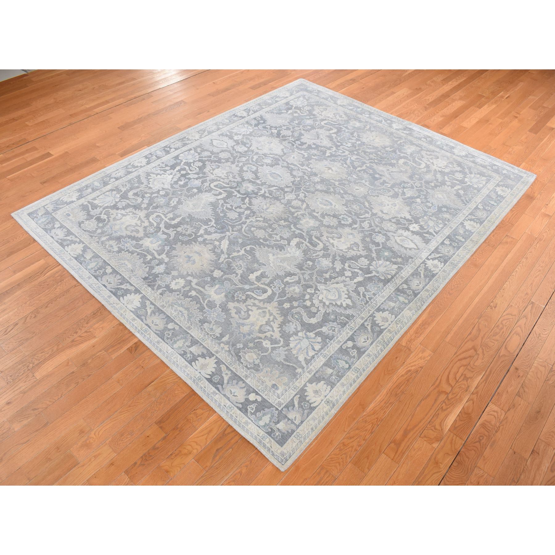 8'1"x10' Battleship Gray, Hand Knotted, Oushak Influence, Pure Silk with Textured Wool, Oriental Rug HR87037 - Image 4